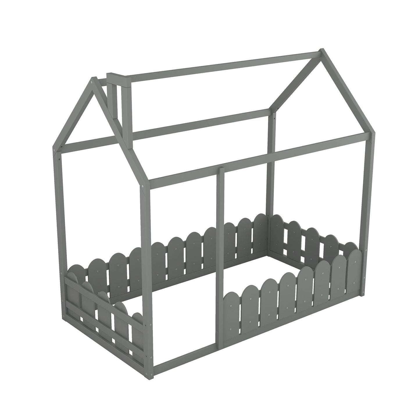 House-Style Twin Wood Bed Frame with Fence for Kids and Teens, Espresso, Gray, White | Just Better Bunk Beds