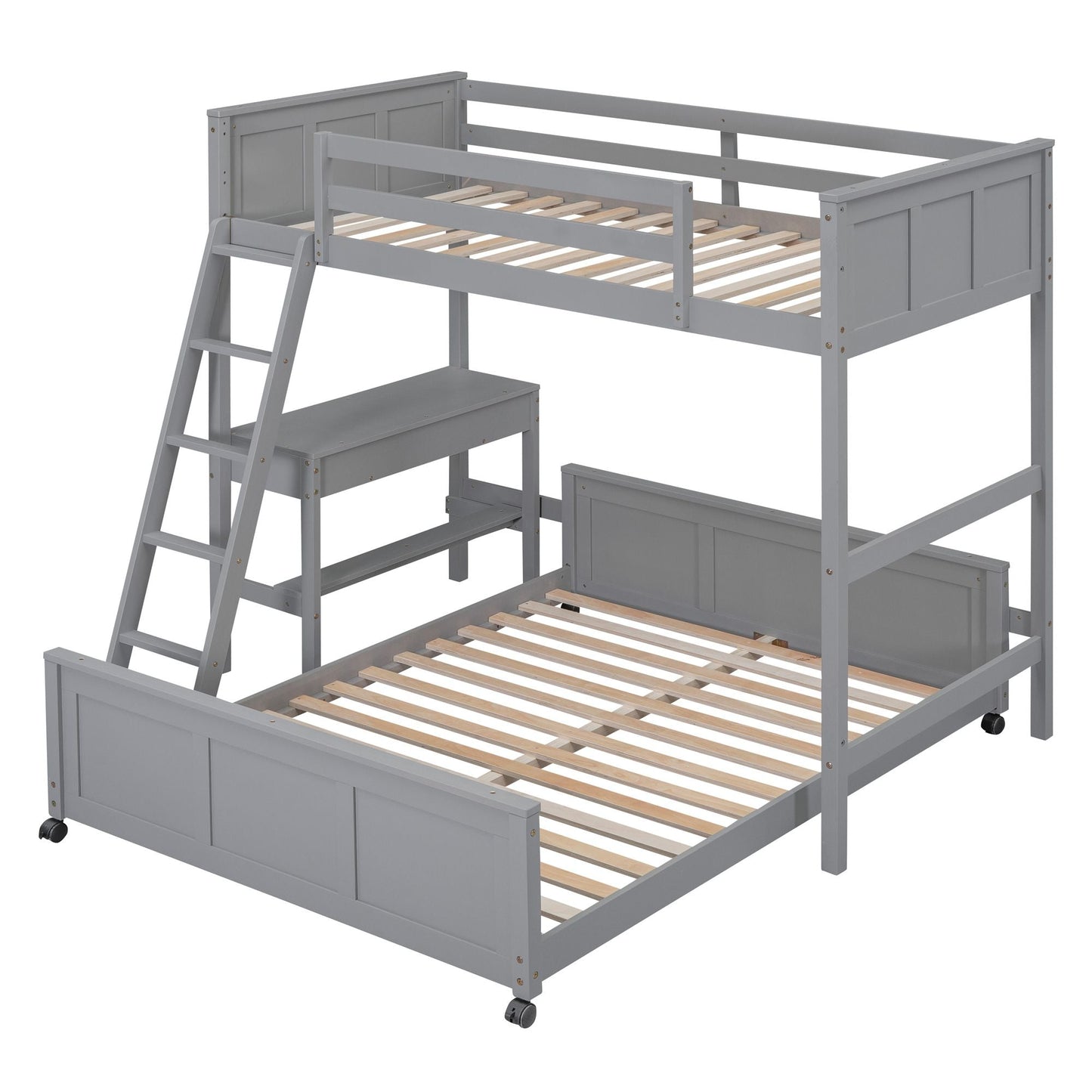 Twin Over Full Bunk Bed with Desk,  Gray