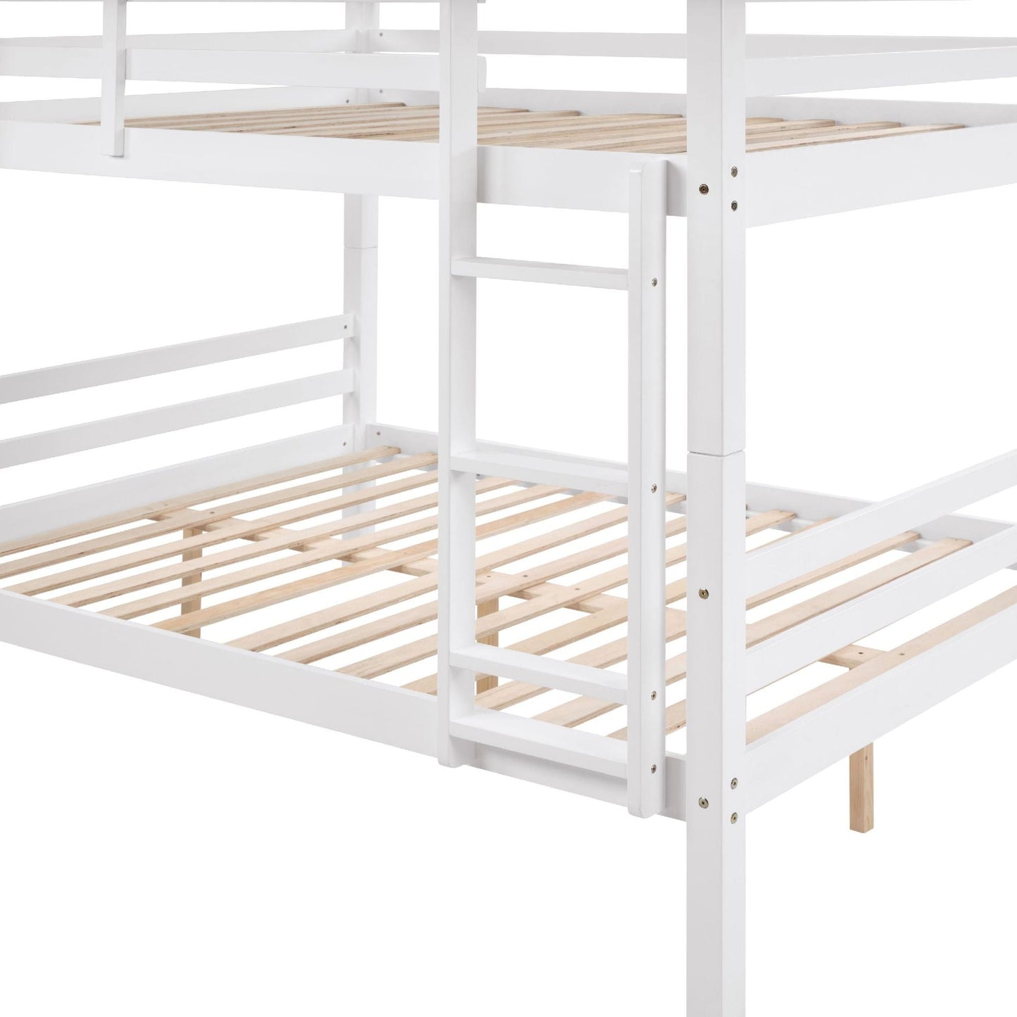 Kids Bedroom Full Over Full Wood Bunk Bed with Thick Posts, High Guardrail, Ladder, White | Just Better Bunk Beds