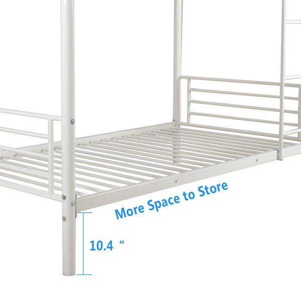 Kids Bedroom Twin Metal Bunk Bed with Ladder, White | Just Better Bunk Beds
