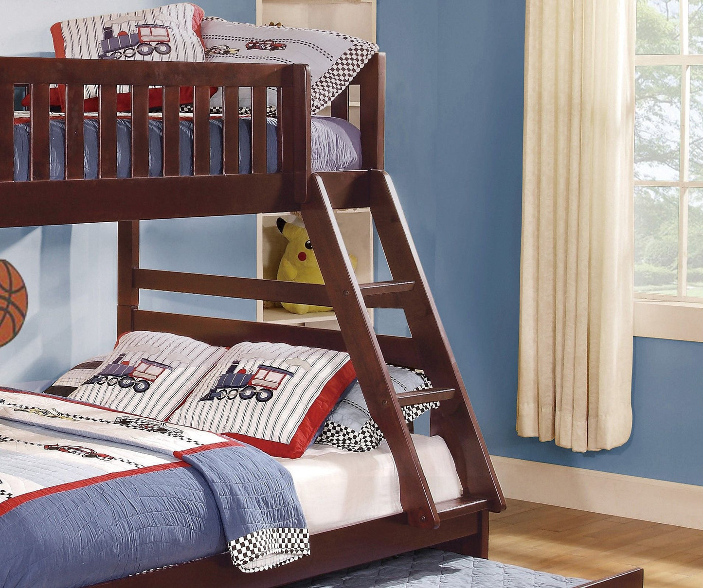 Space-Saving Twin Over Full Wood Bunk Bed with Twin Trundle, Espresso | Just Better Bunk Beds