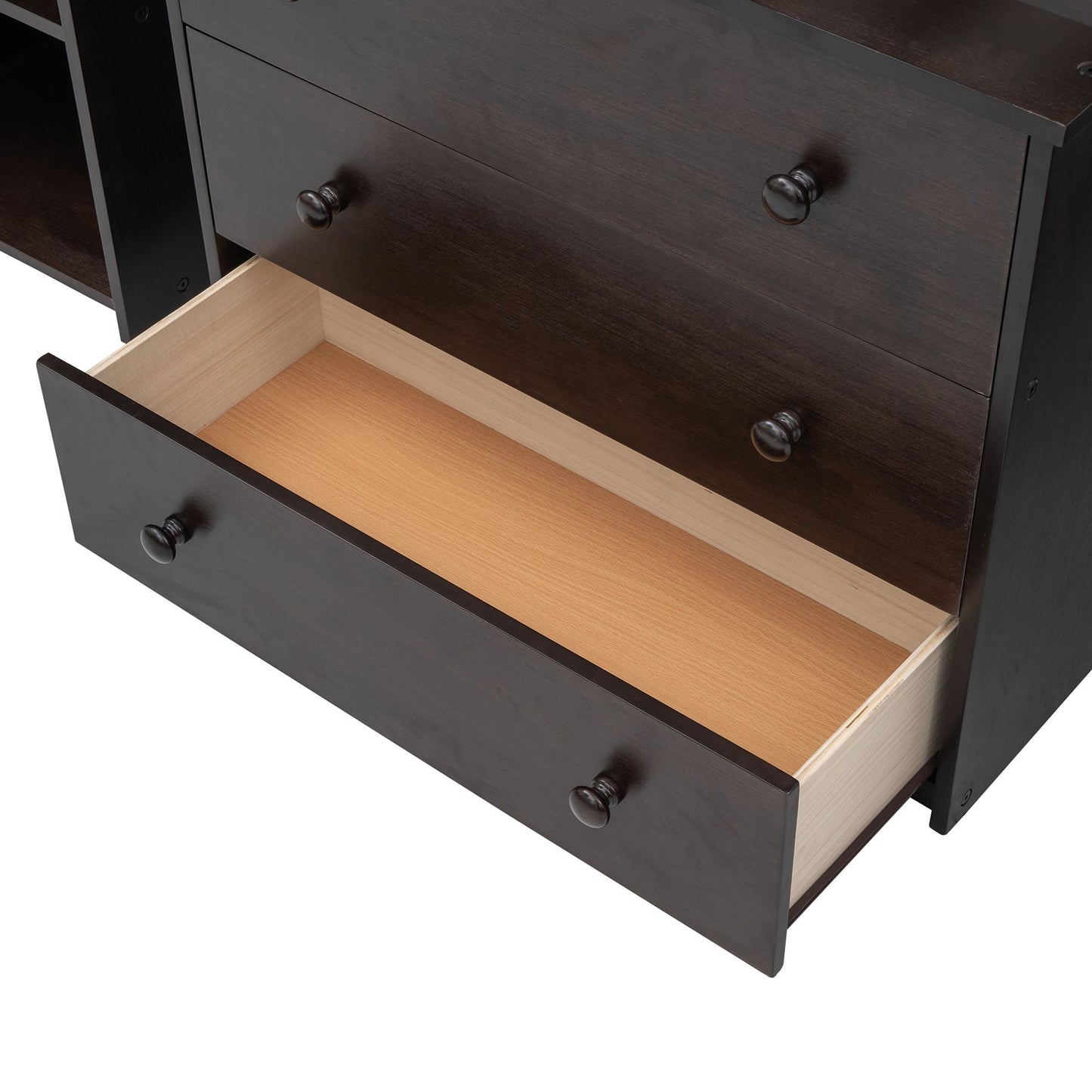 Kids Bedroom Twin Wood Loft Bed with Cabinet and Rolling Desk, White | Just Better Bunk Beds