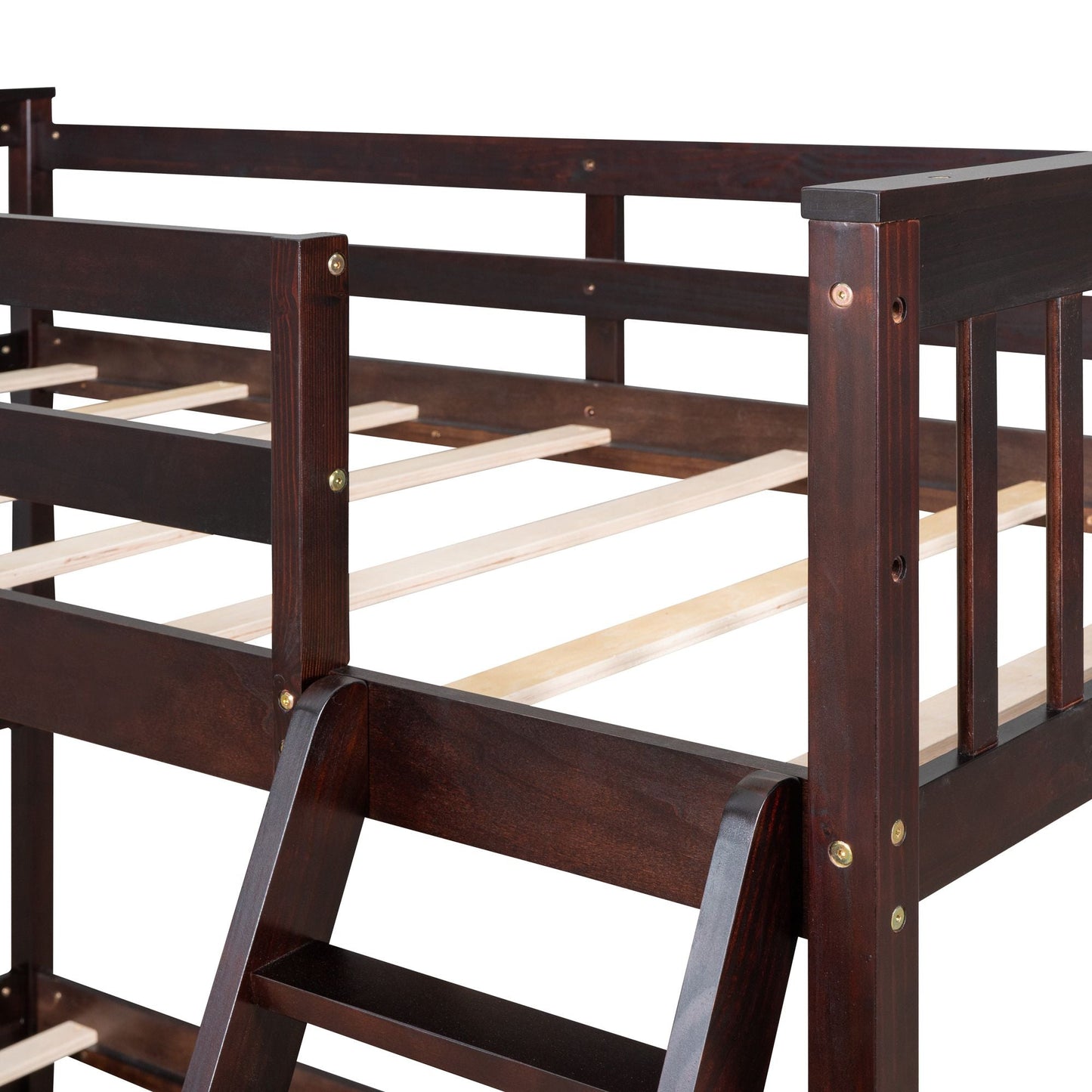 Heavy-Duty Twin Over Full Wood Bunk Bed with Ladders and Two Storage Drawers, White | Just Better Bunk Beds