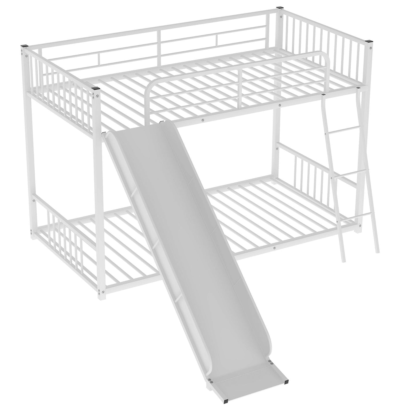 Space-Saving Metal Bunk Bed with Slide Twin Over Twin, White | Just Better Bunk Beds