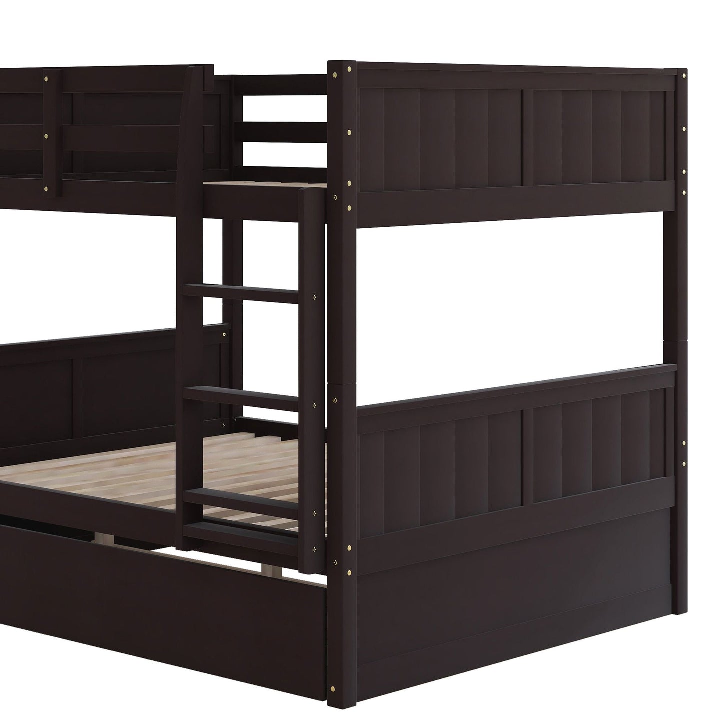 Shared Room Solution Full Over Full Wood Bunk Bed with Twin Trundle, White | Just Better Bunk Beds