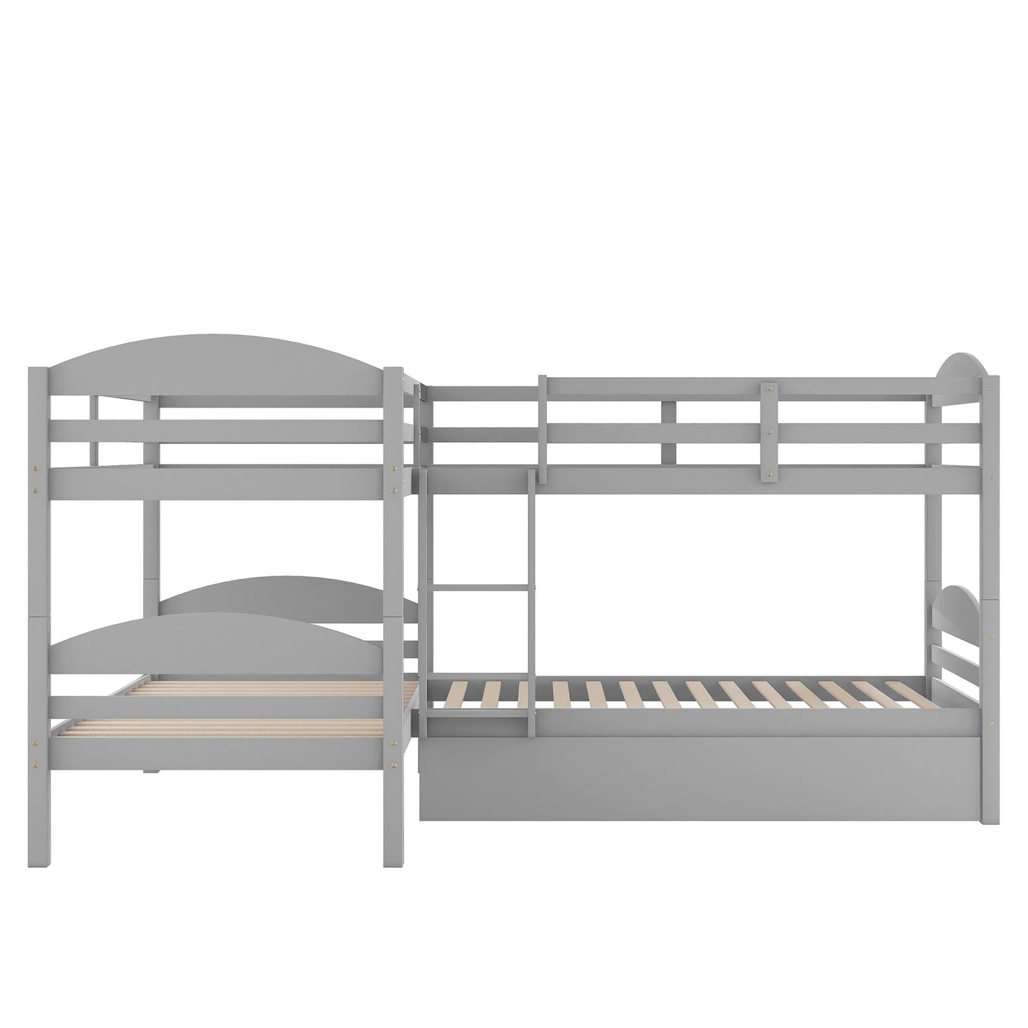 Space-Saving Twin L-Shaped Wood Bunk Bed with Trundle, Gray | Just Better Bunk Beds