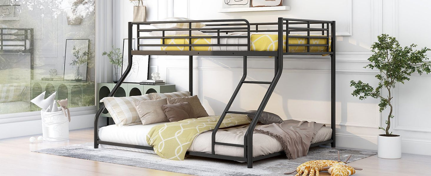 Space-Saving Twin XL Over Queen Metal Floor Bunk Bed, Black | Just Better Bunk Beds