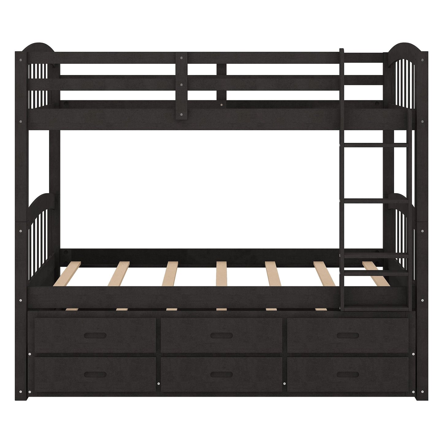 Shared Room Solution Twin Over Twin Wood Bunk Bed with Trundle and Drawers, Espresso | Just Better Bunk Beds