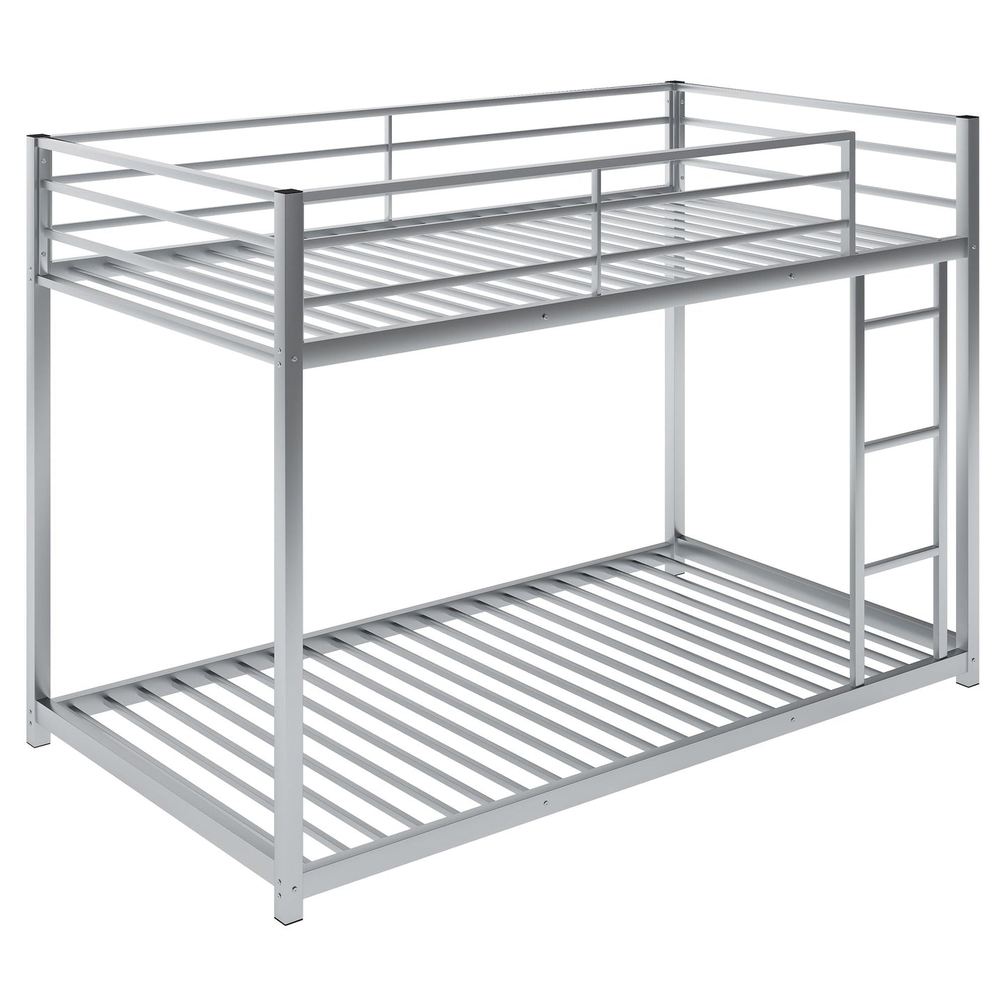 Low Profile Twin Over Twin Metal Bunk Bed with Ladder, White | Just Better Bunk Beds