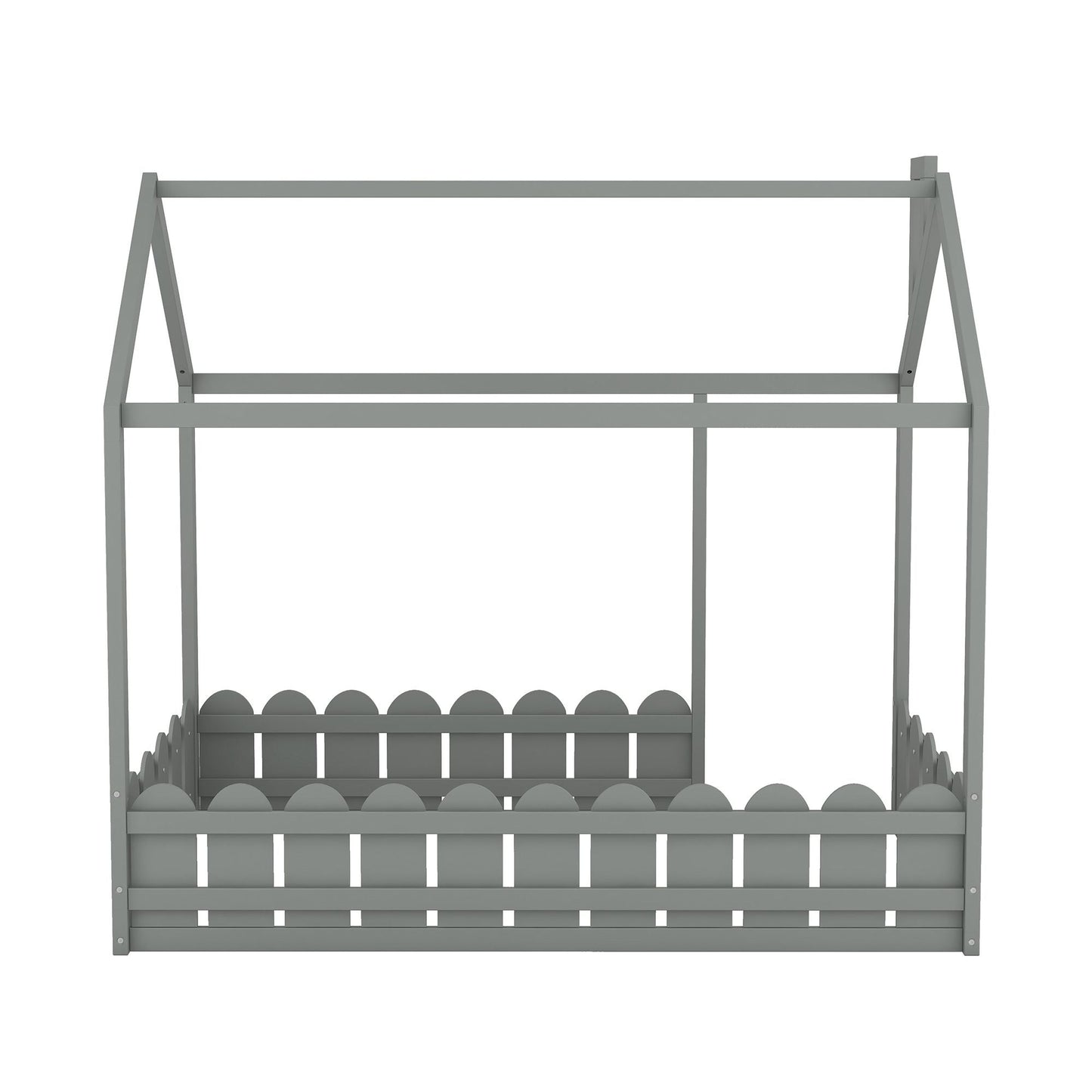 House-Style Twin Wood Bed Frame with Fence for Kids and Teens, Espresso, Gray, White | Just Better Bunk Beds