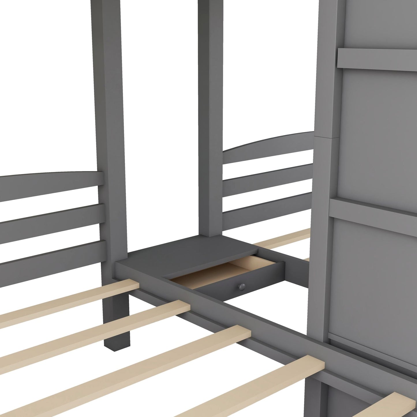 Built-In Staircase Twin Over Twin Over Twin Wood Bunk Bed, Gray with Storage Drawer | Just Better Bunk Beds