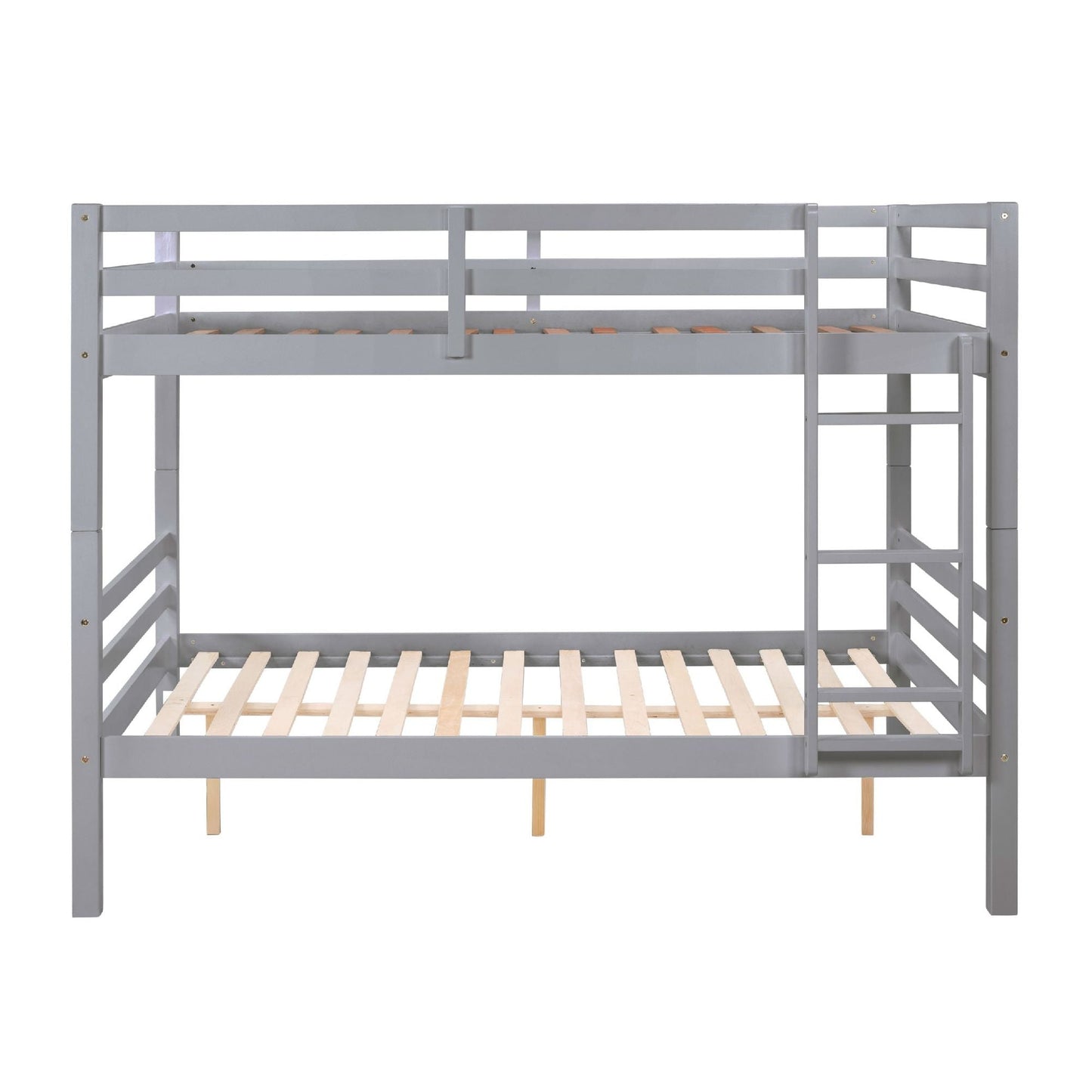 Durable Full Over Full Wood Bunk Bed with Thick Posts, High Guardrail, Ladder, Gray | Just Better Bunk Beds