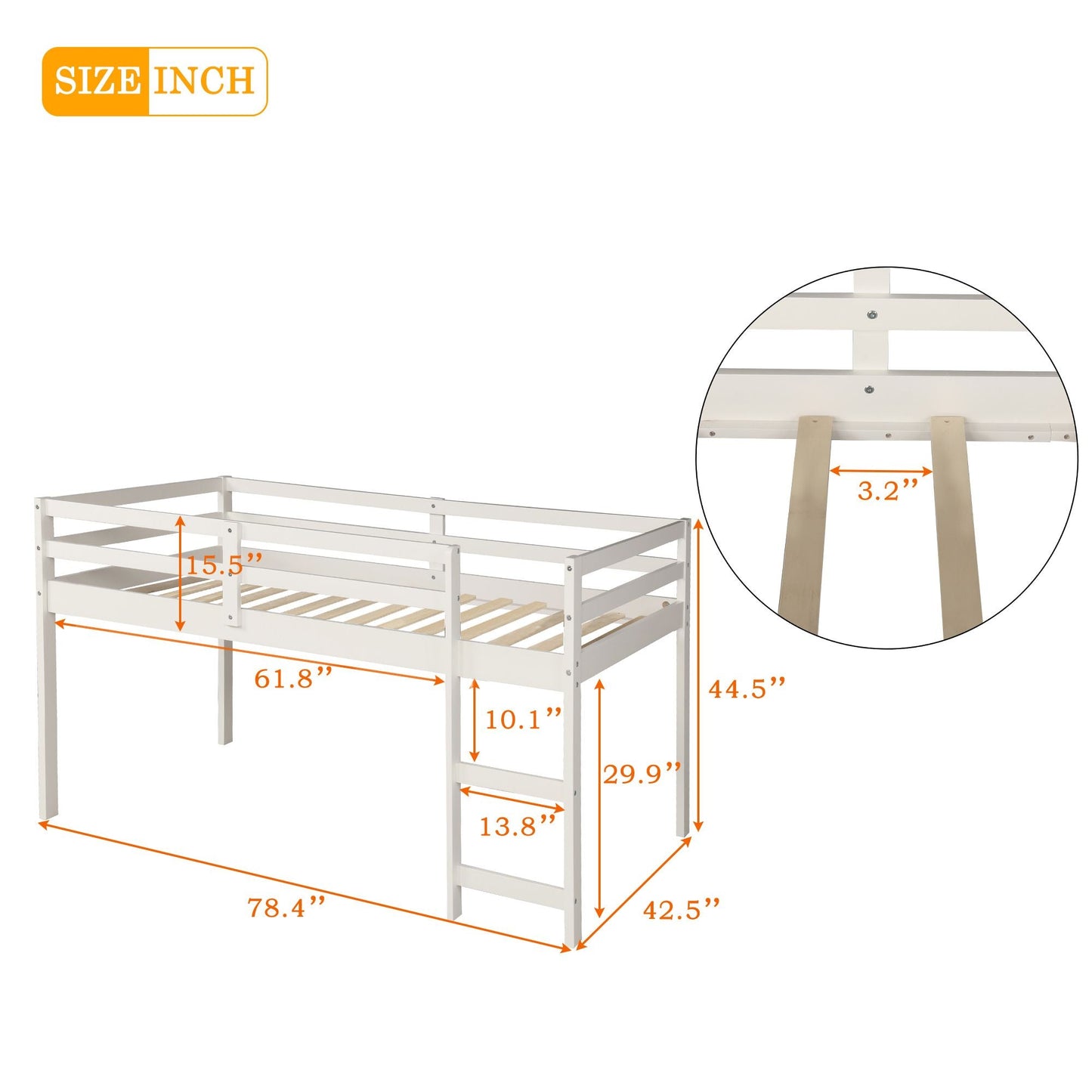 Kids Bedroom Twin Wood Loft Bed with Cabinet and Rolling Desk, White | Just Better Bunk Beds