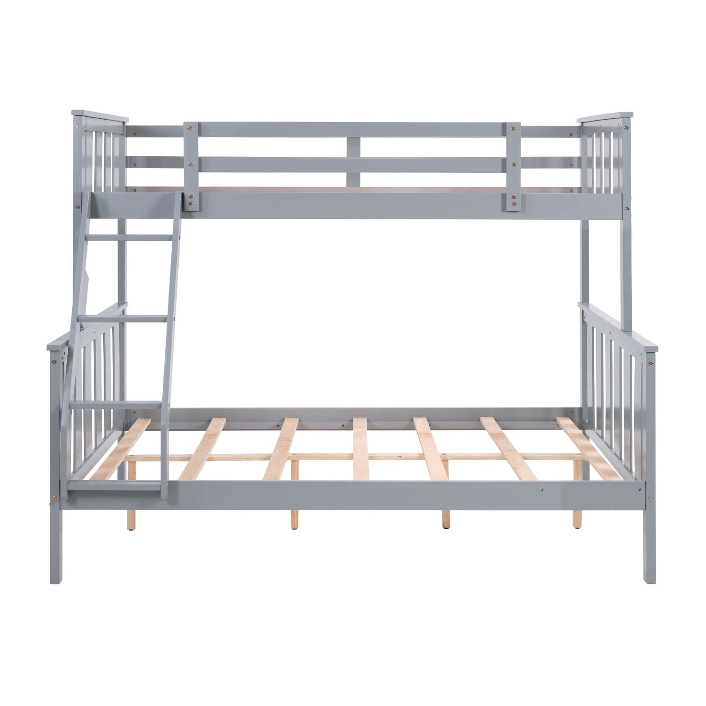Kids Bedroom Twin Over Full Wood Bunk Bed with Flexible Ladder, Gray | Just Better Bunk Beds