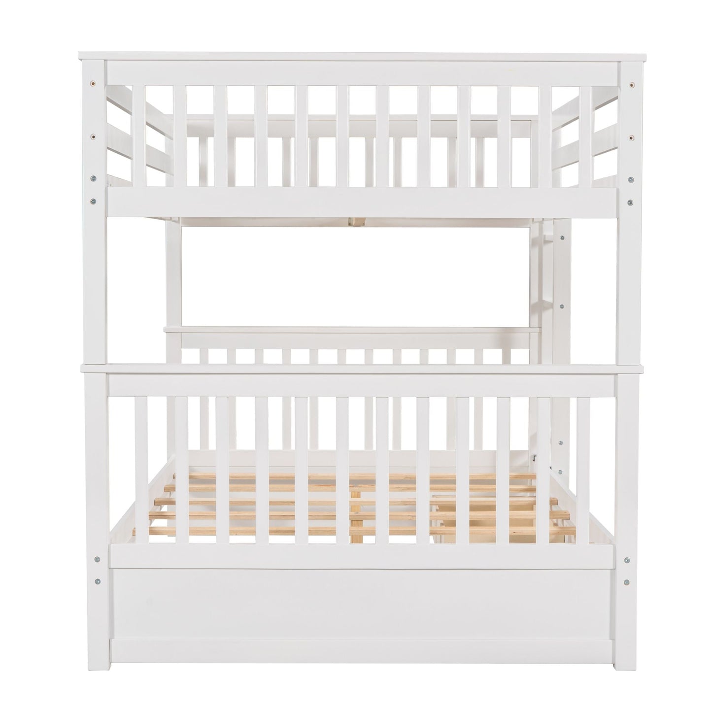 Spacious Full Over Full Wood Bunk Bed with Ladders and Two Storage Drawers, White | Just Better Bunk Beds