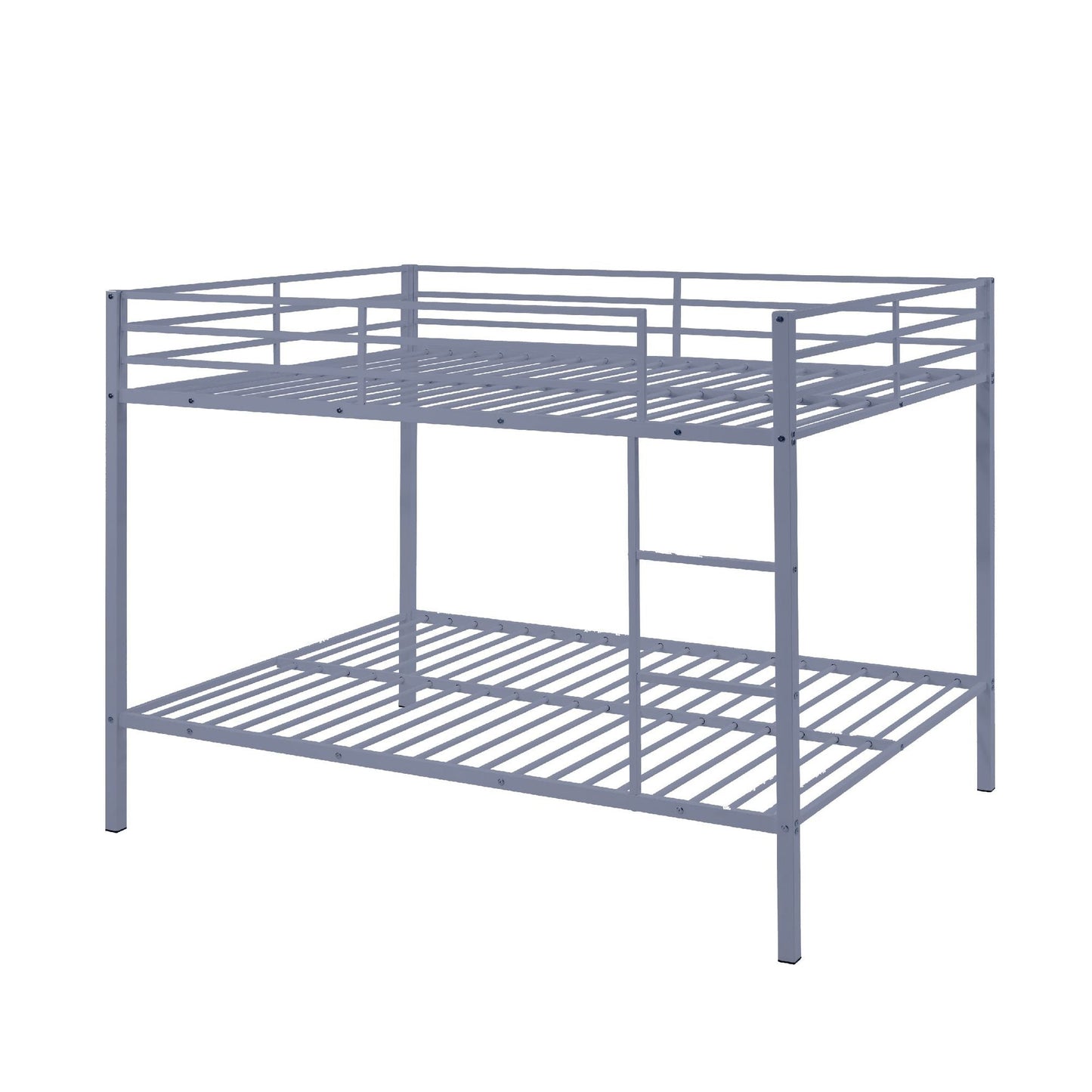 Heavy-Duty Full Over Full Metal Bunk Bed with Built-in Ladder and Safety Guard Rail, Gray | Just Better Bunk Beds