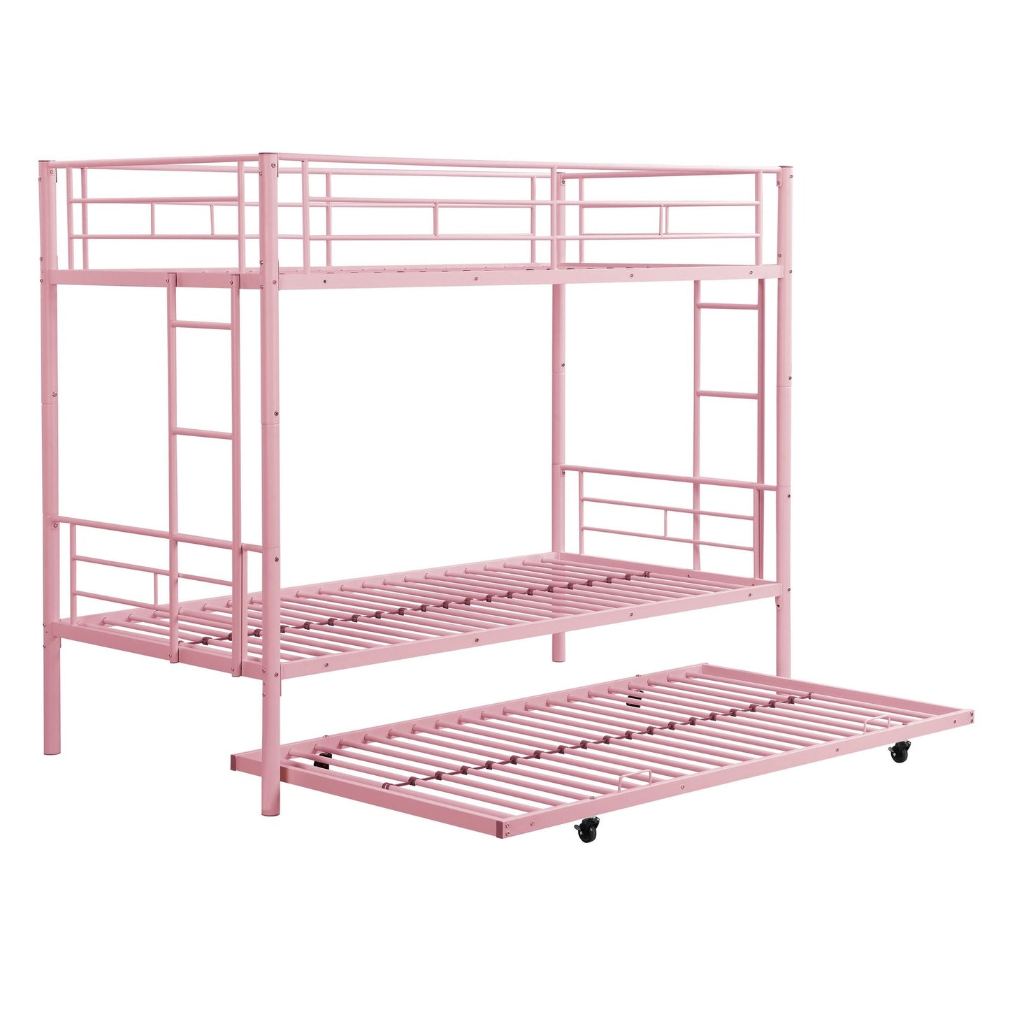 Heavy-Duty Twin Metal Bunk Bed with Trundle and Guard Rail, Multiple Colors | Just Better Bunk Beds