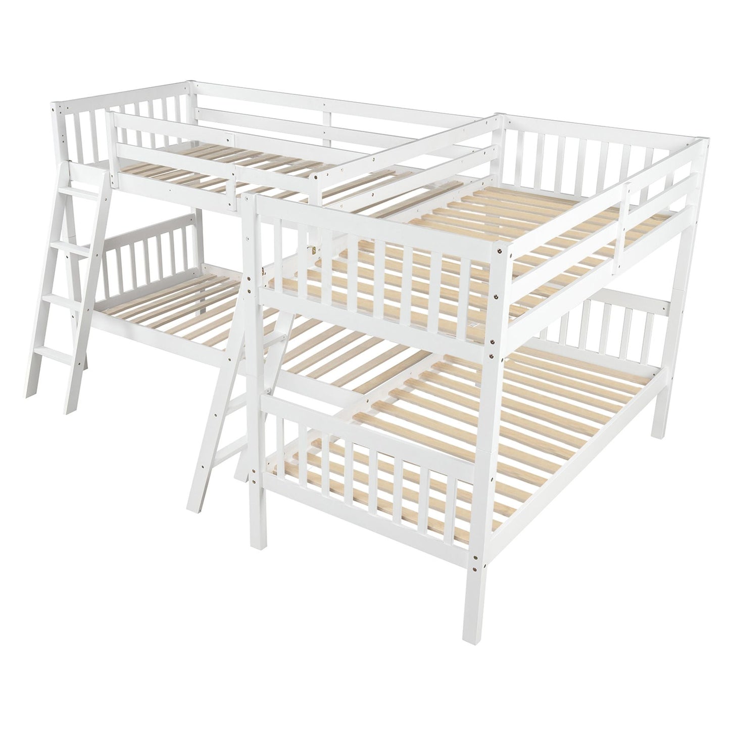 Space-Saving L-Shaped Twin Wood Bunk Bed with Ladder and Safety Guardrail, Gray | Just Better Bunk Beds