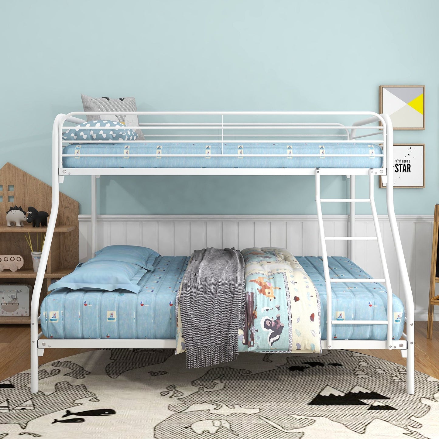 Twin-Over-Full Metal Bunk Bed,  Heavy Duty Bunk Bed, Easy Assembly with Enhanced Upper-Level Guardrail,  White