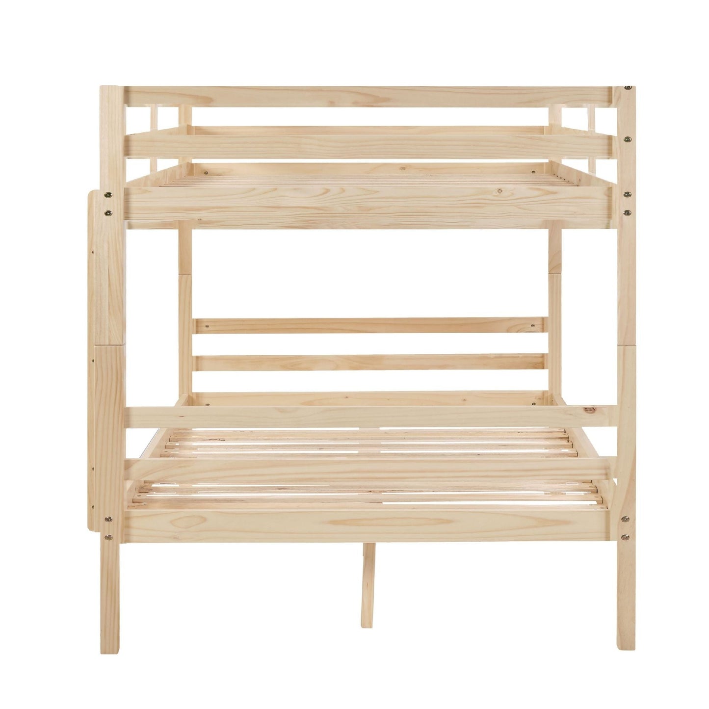 Dorm Room Full Over Full Wood Bunk Bed with Ladder and Guardrail, Natural | Just Better Bunk Beds