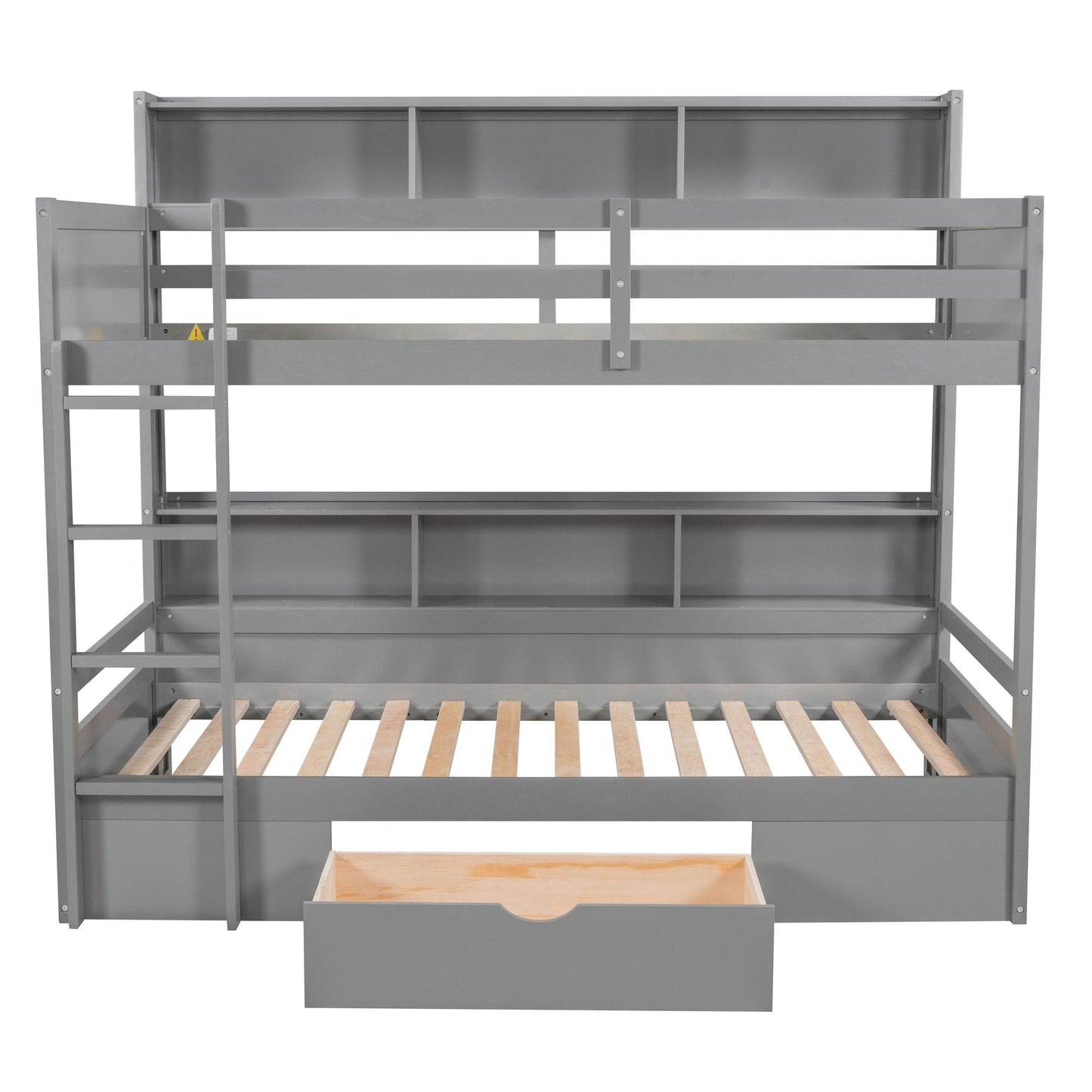 Shared Room Solution Twin Wood Bunk Bed with Built-In Shelves and Storage, White | Just Better Bunk Beds
