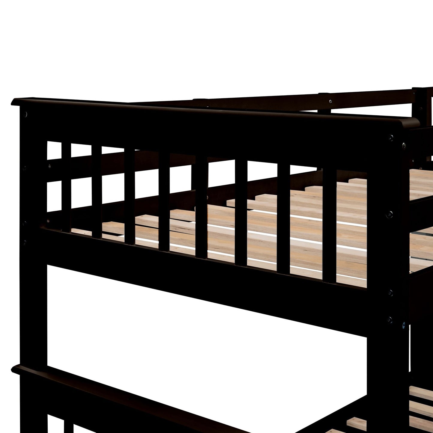 Twin-Over-Full Bunk Bed with Twin size Trundle,  Storage and Guard Rail for Bedroom,  Dorm,  for Adults,  Espresso
