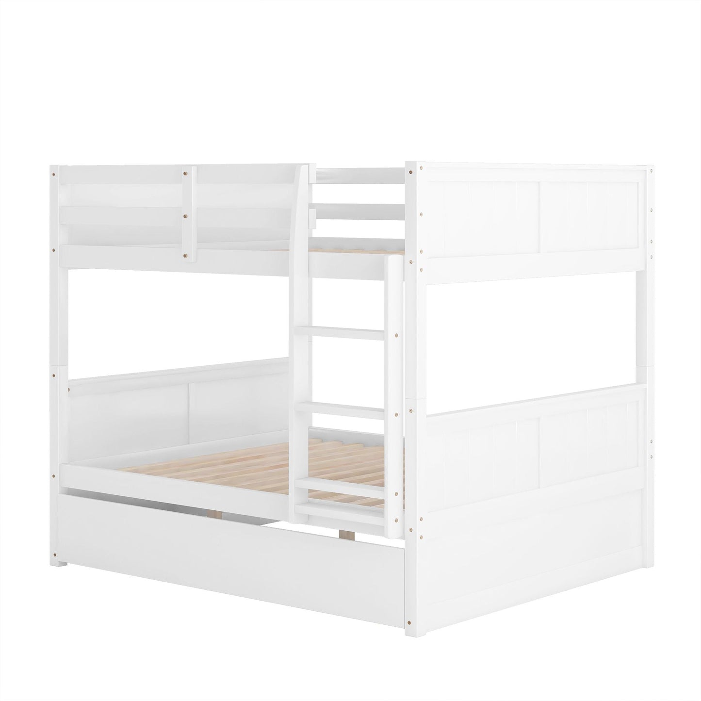Shared Room Solution Full Over Full Wood Bunk Bed with Twin Trundle, White | Just Better Bunk Beds