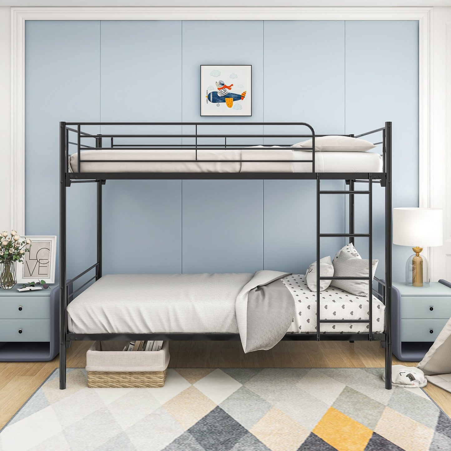 Twin over Twin Bunk Bed,  Metal Frame with Ladder