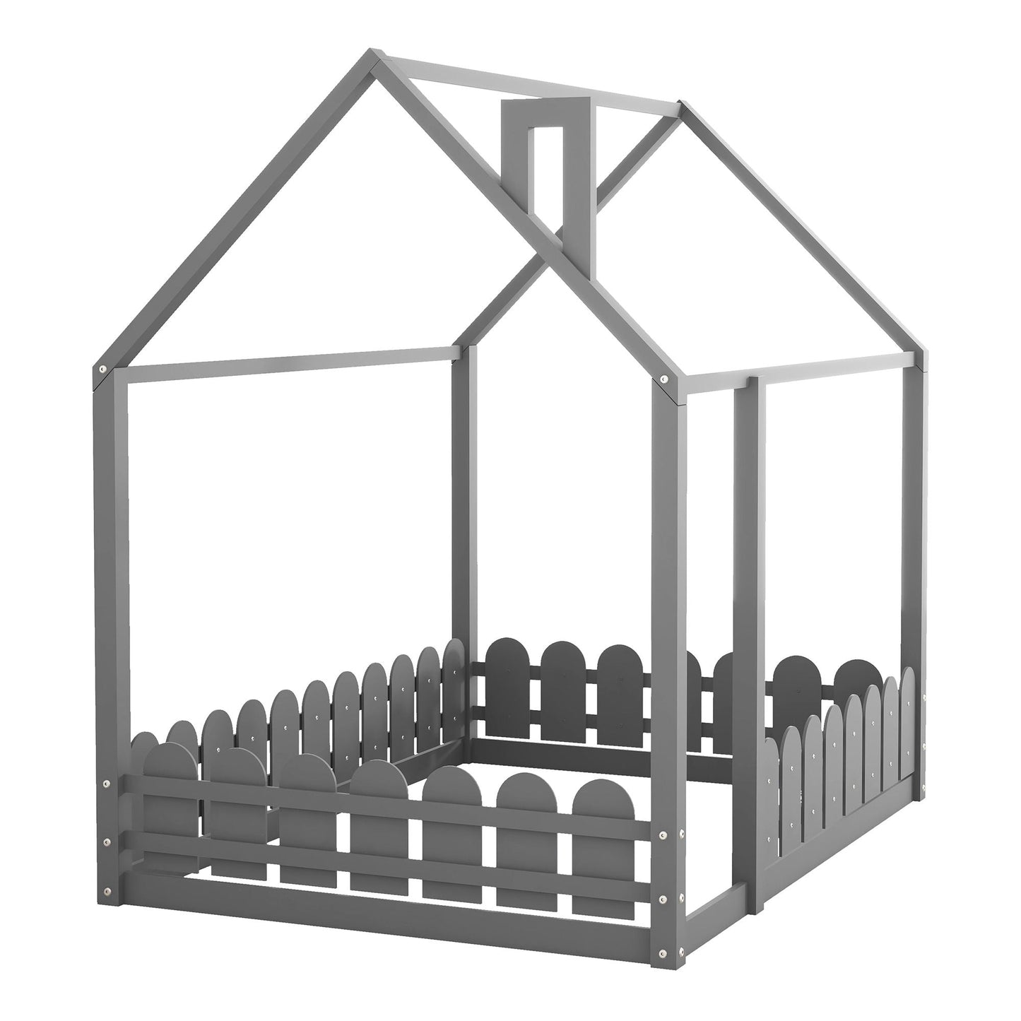Kids Bedroom Full Wood Bed Frame with Protective Fence, White | Just Better Bunk Beds
