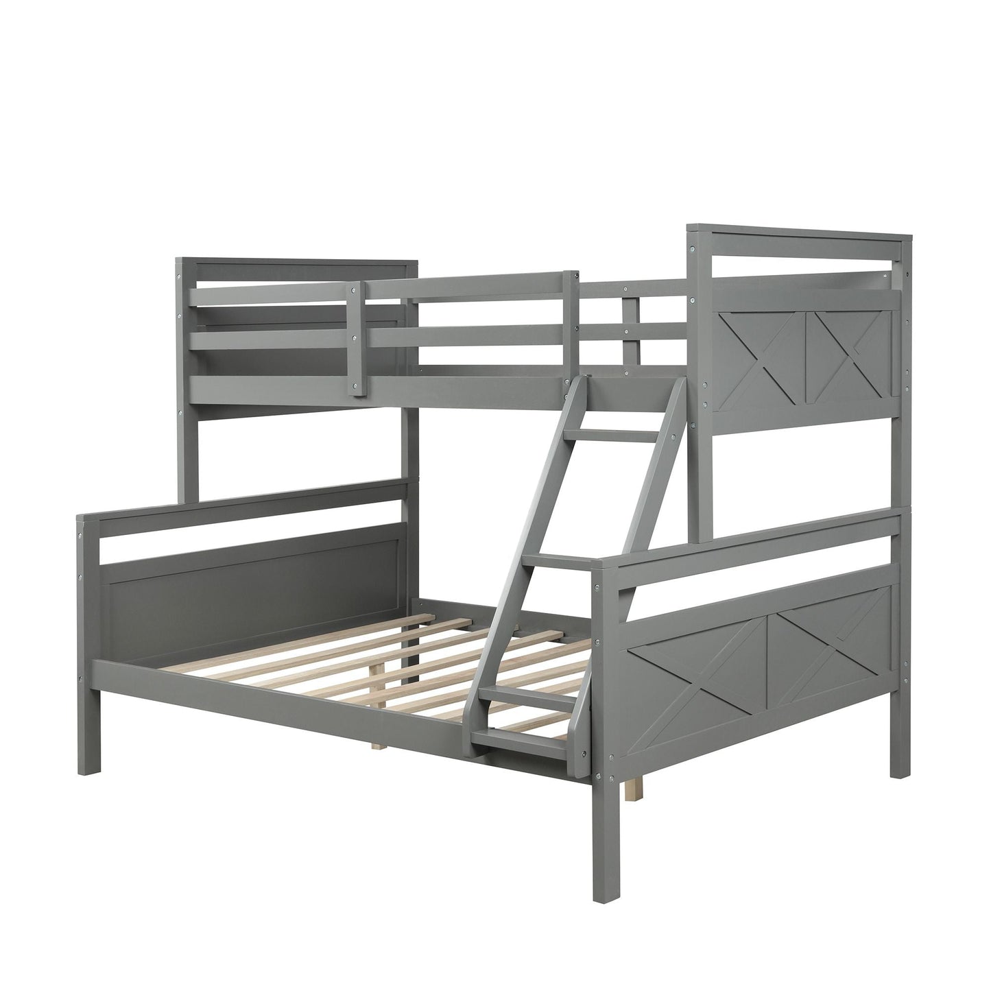 Twin over Full Bunk Bed with ladder,  Safety Guardrail,  Perfect for Bedroom,  Gray