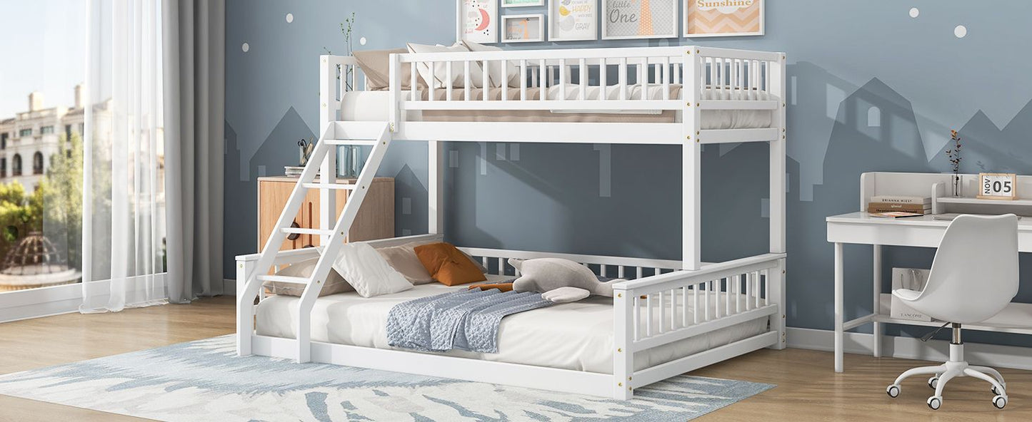 Shared Room Solution Twin XL Over Queen Wood Bunk Bed, White | Just Better Bunk Beds