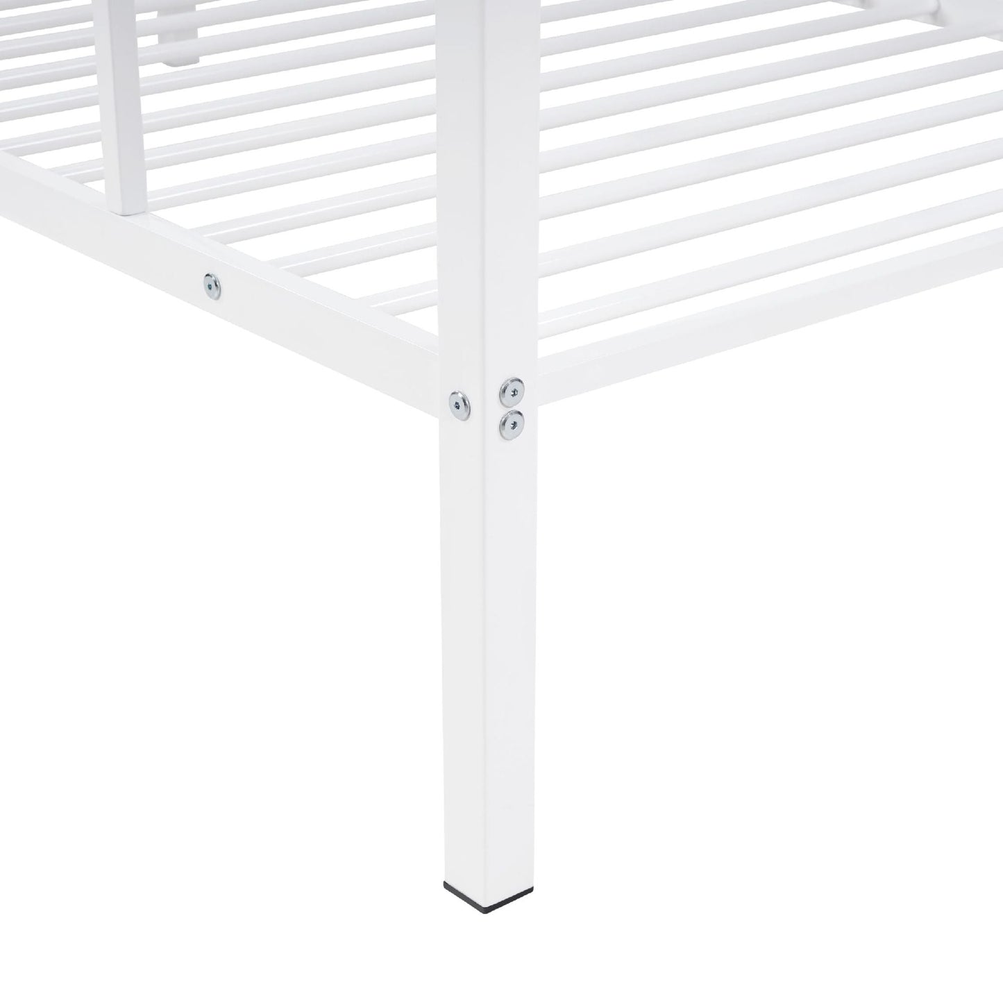 Space-Saving Low Profile Twin Over Twin Metal Bunk Bed with Ladder, White | Just Better Bunk Beds