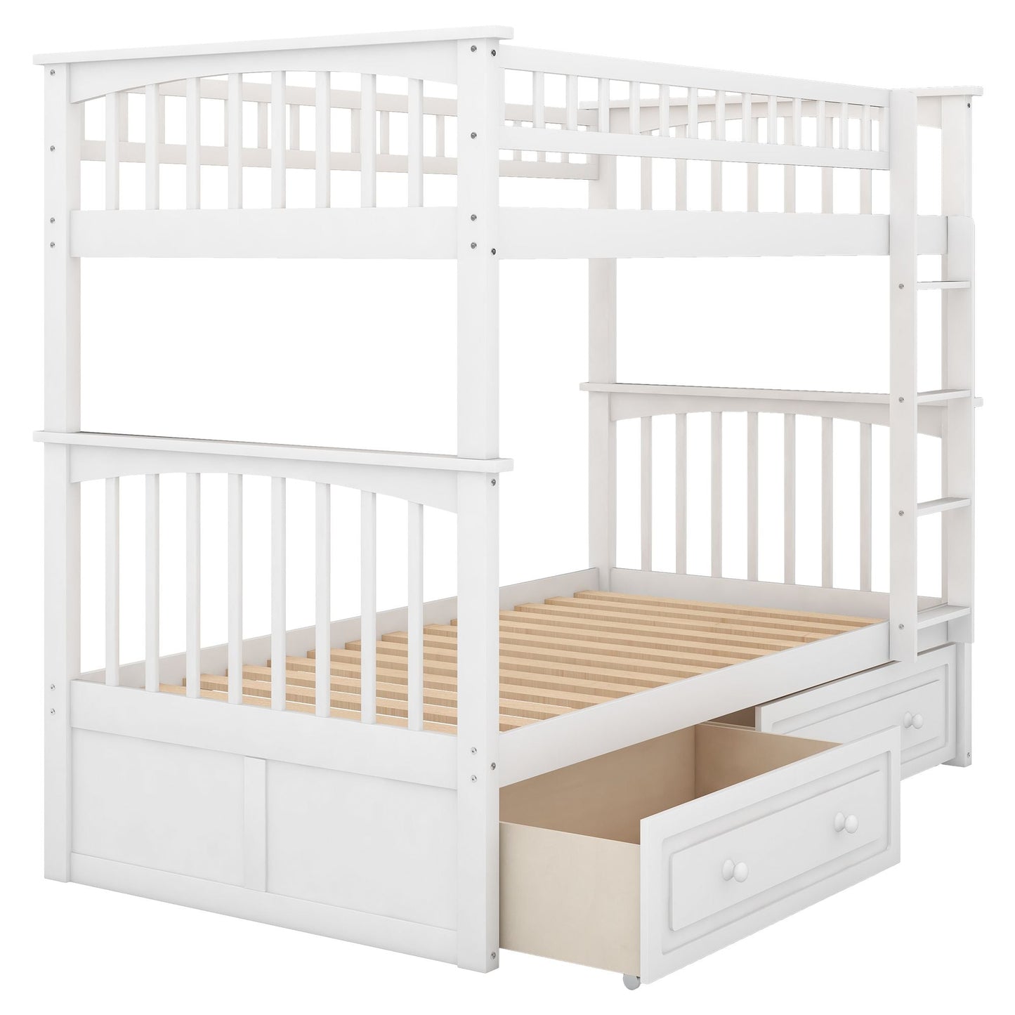 Twin over Twin Bunk Bed with Drawers,  Convertible Beds,  White