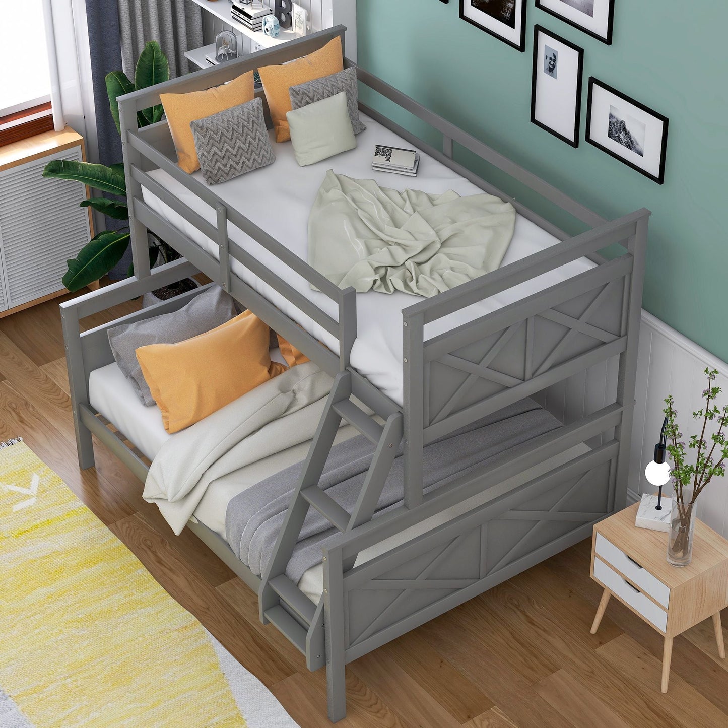 Twin over Full Bunk Bed with ladder,  Safety Guardrail,  Perfect for Bedroom,  Gray