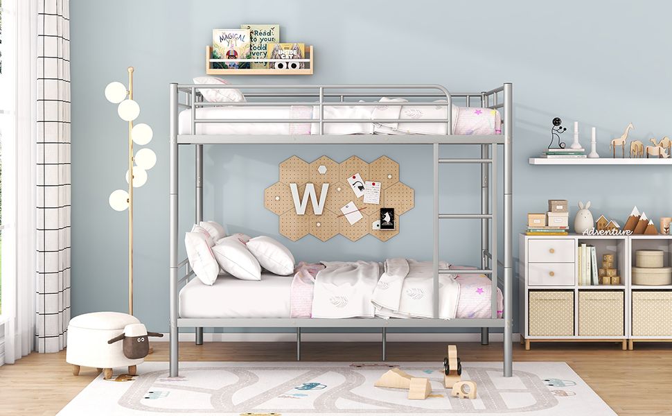 Space-Saving Full Over Full Metal Bunk Bed, Available in Black, Silver, and White | Just Better Bunk Beds