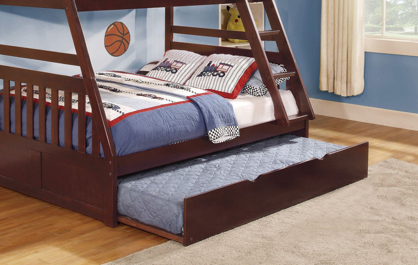 Space-Saving Twin Over Full Wood Bunk Bed with Twin Trundle, Espresso | Just Better Bunk Beds