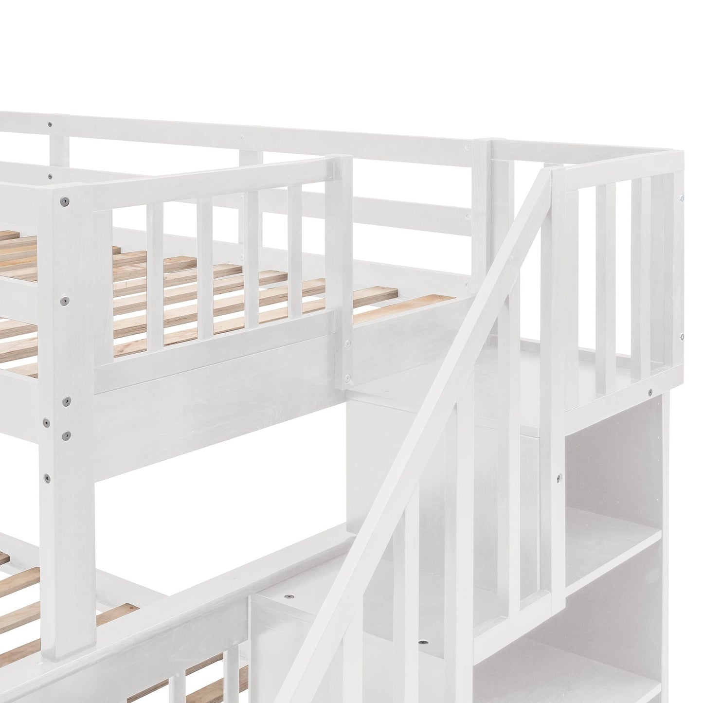 Stairway Twin-Over-Full Bunk Bed with Drawer,  Storage and Guard Rail for Bedroom,  Dorm,  for Adults,  White