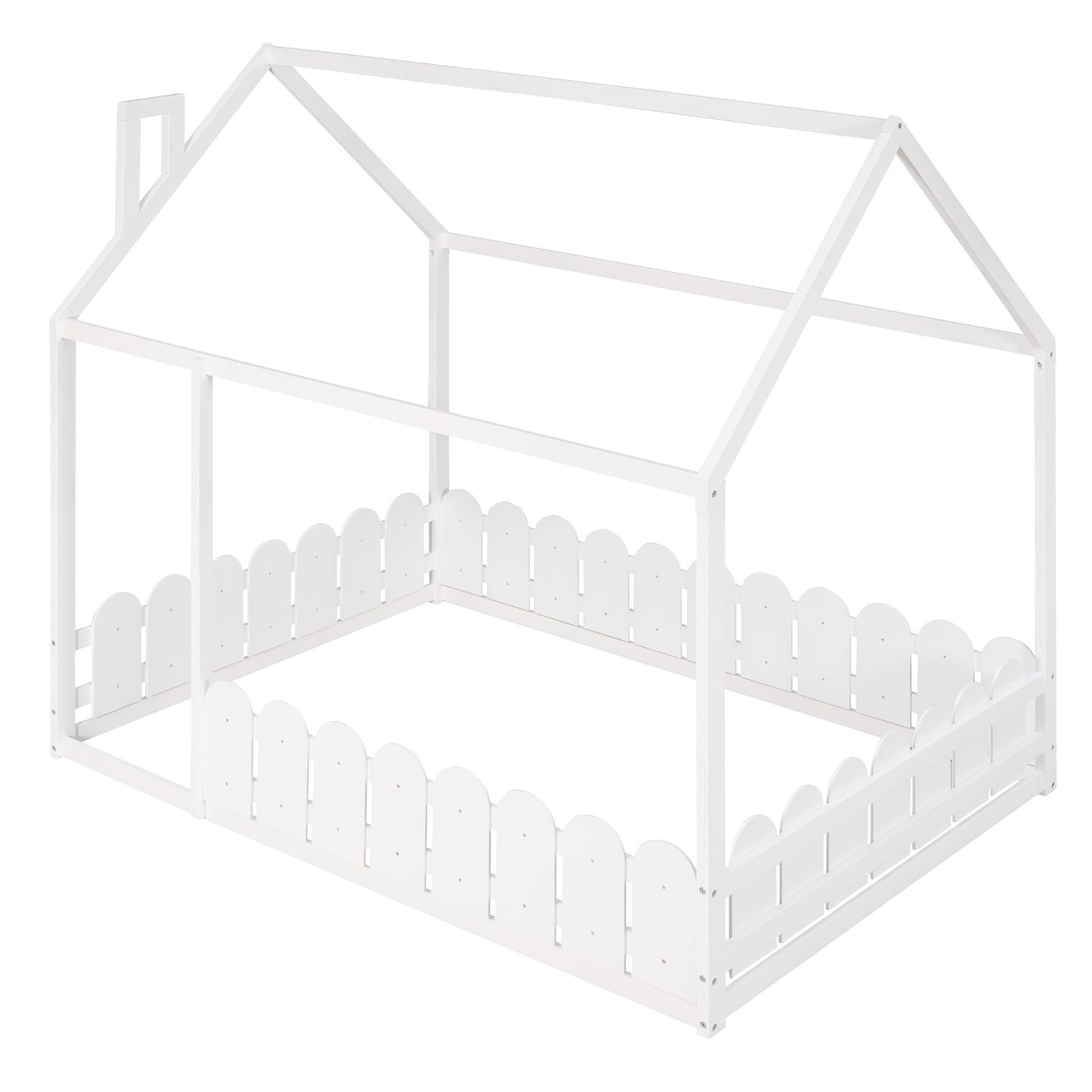 Kids Bedroom Full Wood Bed Frame with Protective Fence, White | Just Better Bunk Beds