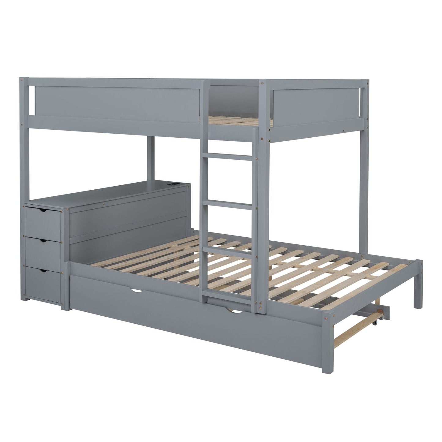 Shared Room Solution Full Over Full Wood Bunk Bed with Twin Trundle, Gray | Just Better Bunk Beds