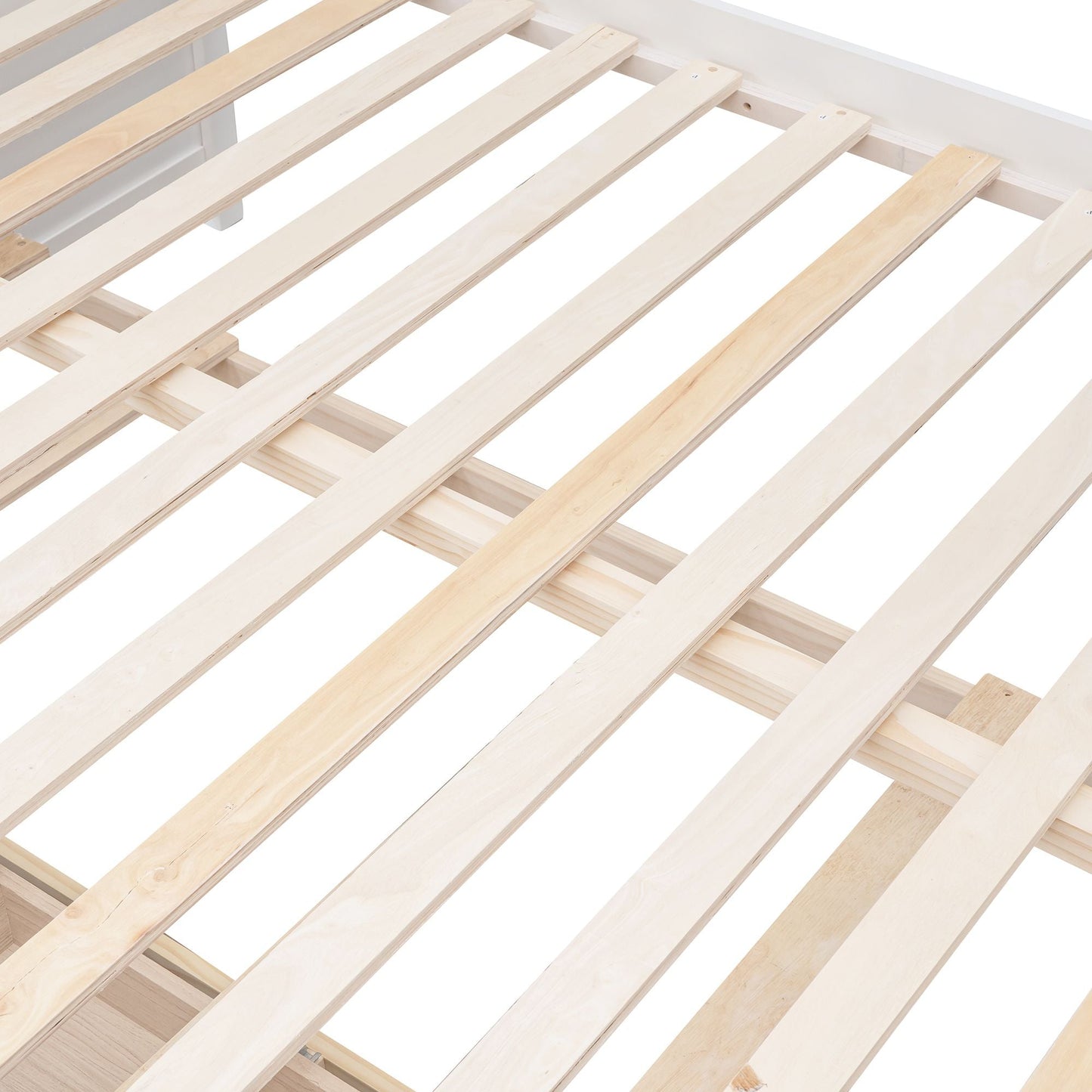 Separable Twin Over Full Wood Bunk Bed with Twin Trundle and Drawers, White | Just Better Bunk Beds