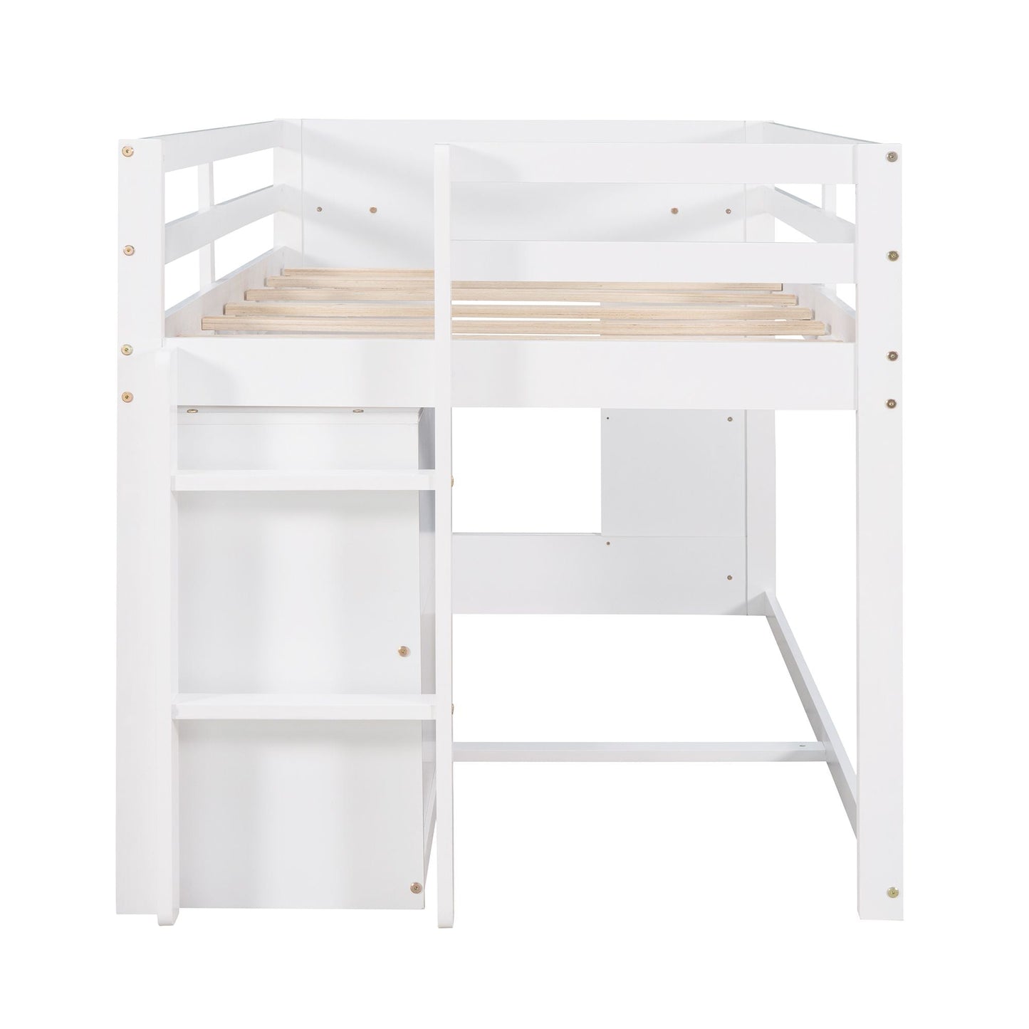 Kids Bedroom Twin Wood Loft Bed with Cabinet and Shelf, White | Just Better Bunk Beds