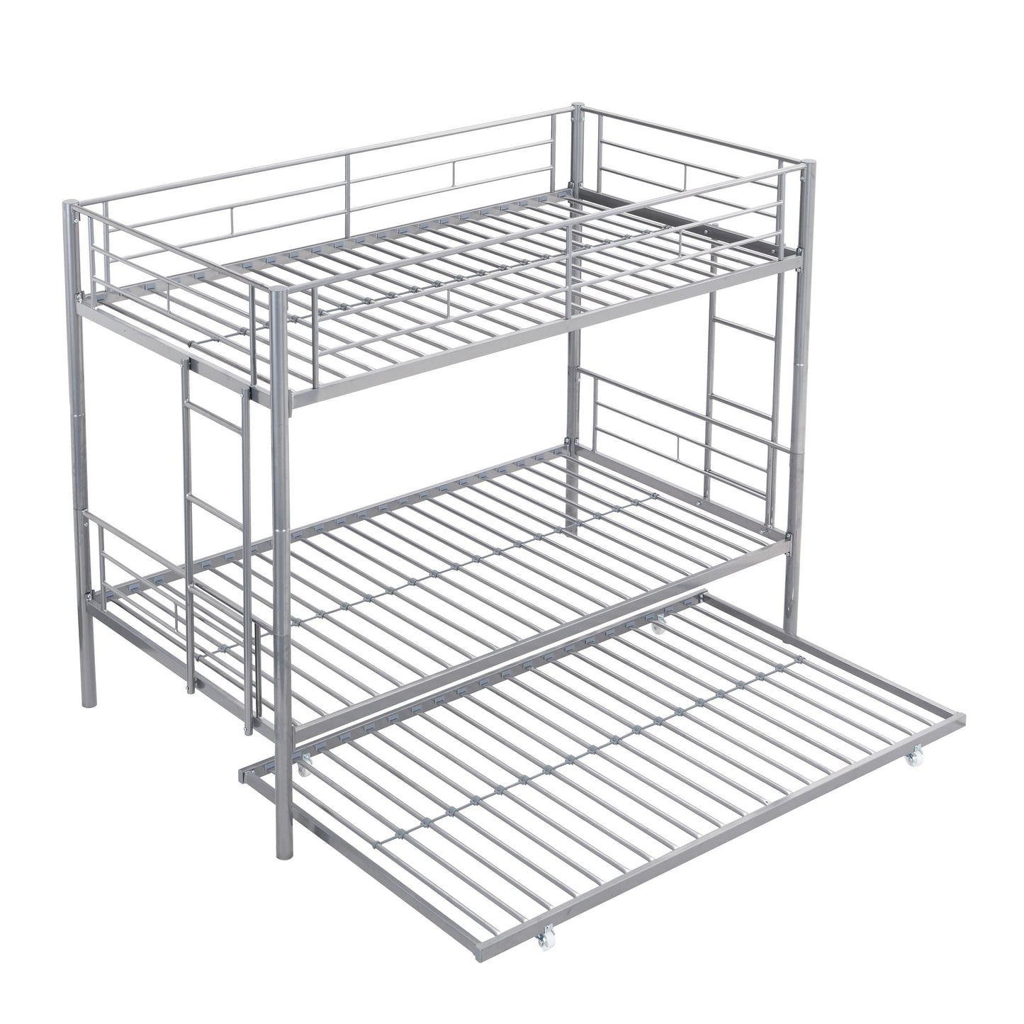 Heavy-Duty Twin Metal Bunk Bed with Trundle and Guard Rail, Multiple Colors | Just Better Bunk Beds