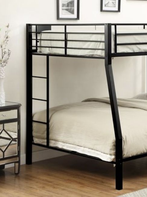 Heavy-Duty Full XL Over Queen Wood Bunk Bed with Safety Guardrail and Space-Saving Design, Black | Just Better Bunk Beds