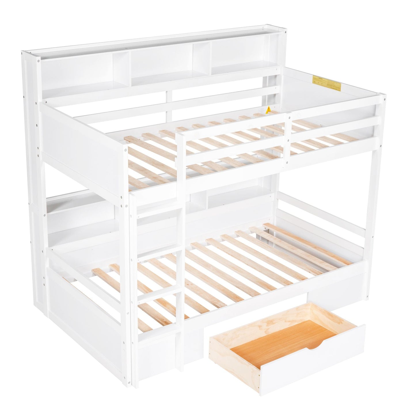 Shared Room Solution Twin Wood Bunk Bed with Built-In Shelves and Storage, White | Just Better Bunk Beds
