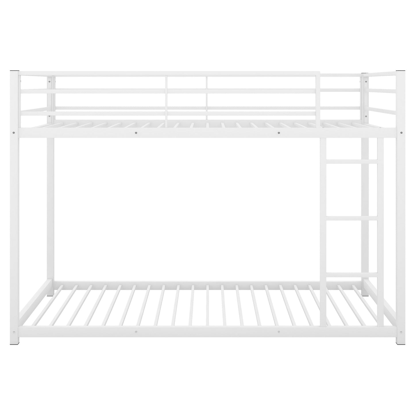 Low Profile Twin Over Twin Metal Bunk Bed with Ladder, White | Just Better Bunk Beds