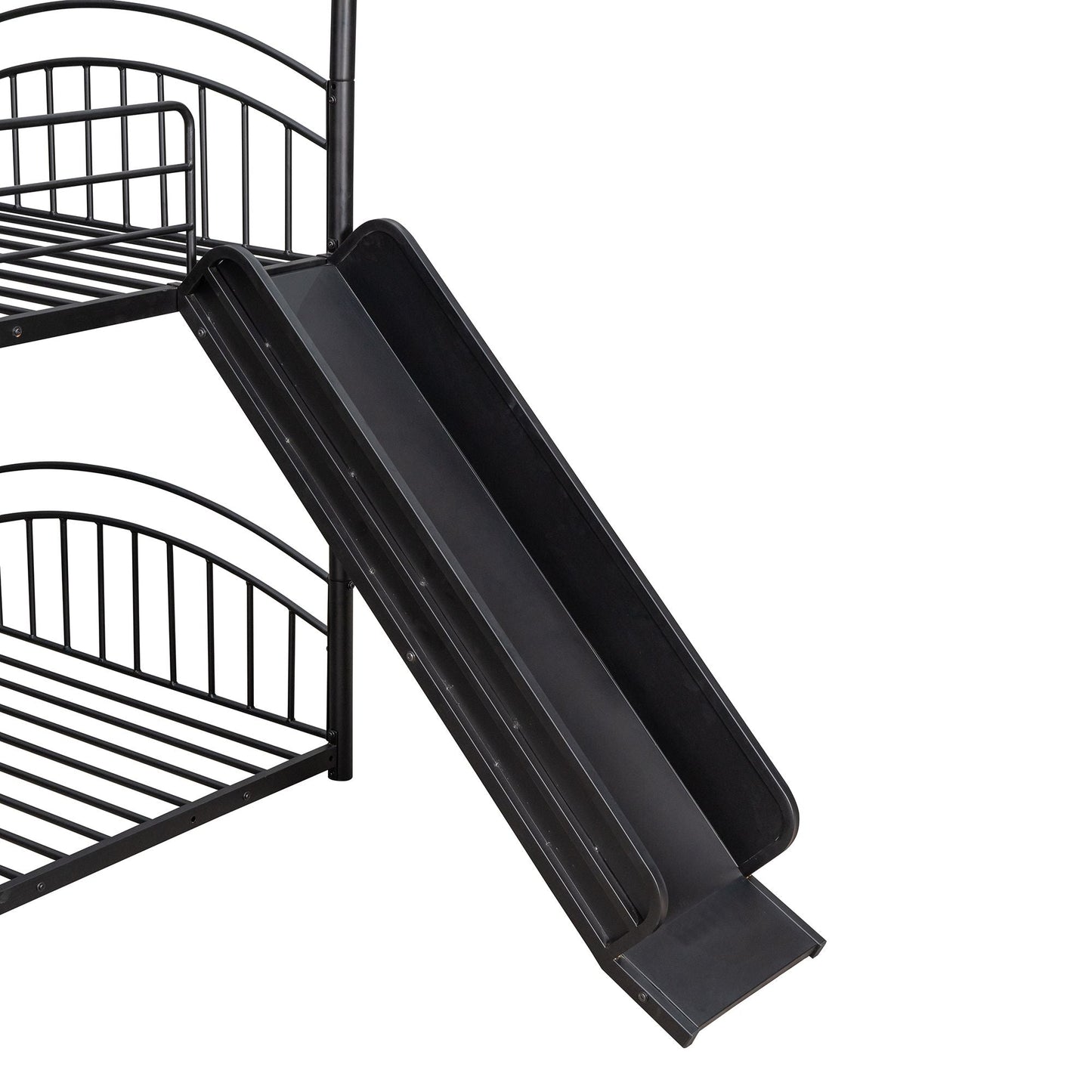 Kids Bedroom Twin Over Twin Metal Bunk Bed with Slide, Black | Just Better Bunk Beds