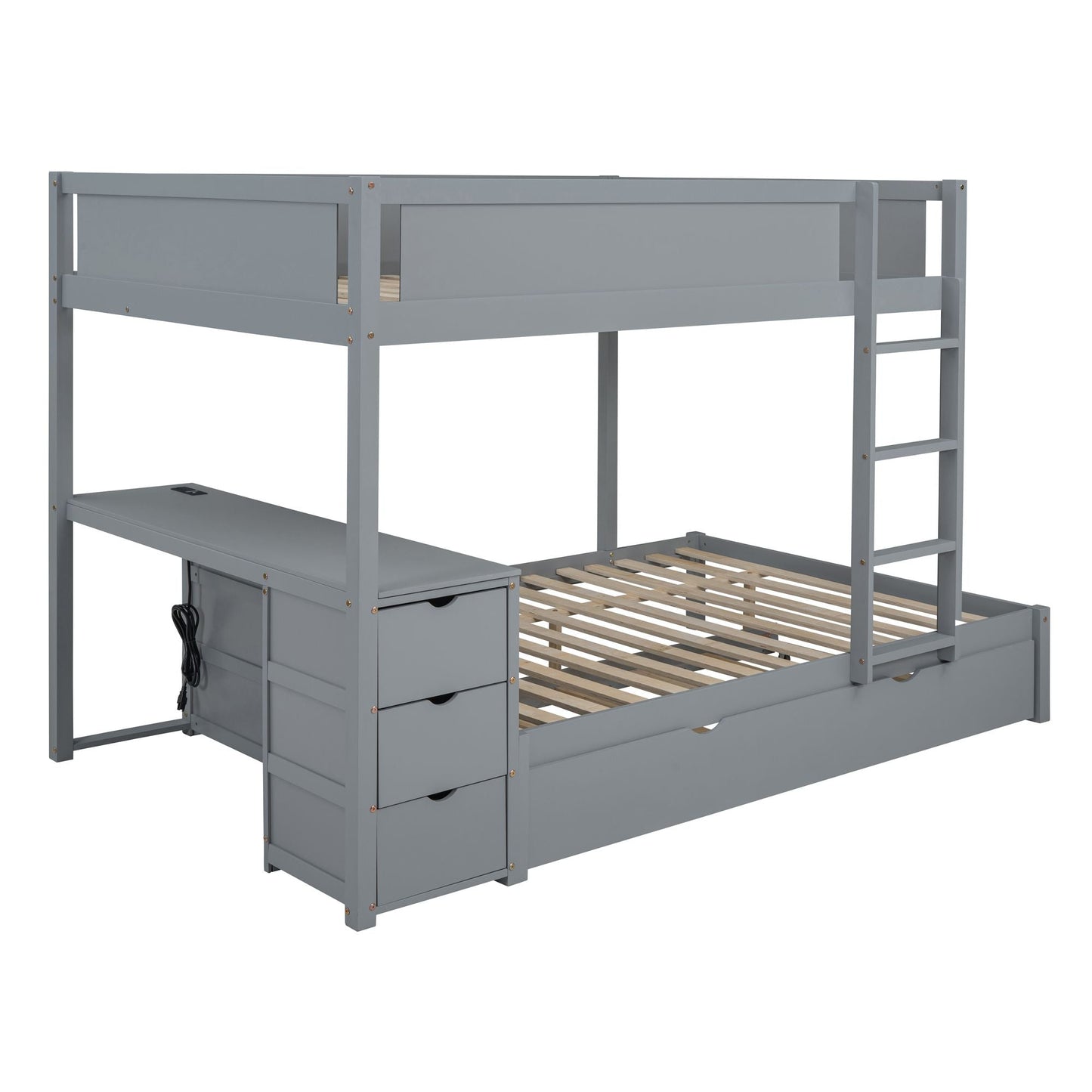 Shared Room Solution Full Over Full Wood Bunk Bed with Twin Trundle, Gray | Just Better Bunk Beds
