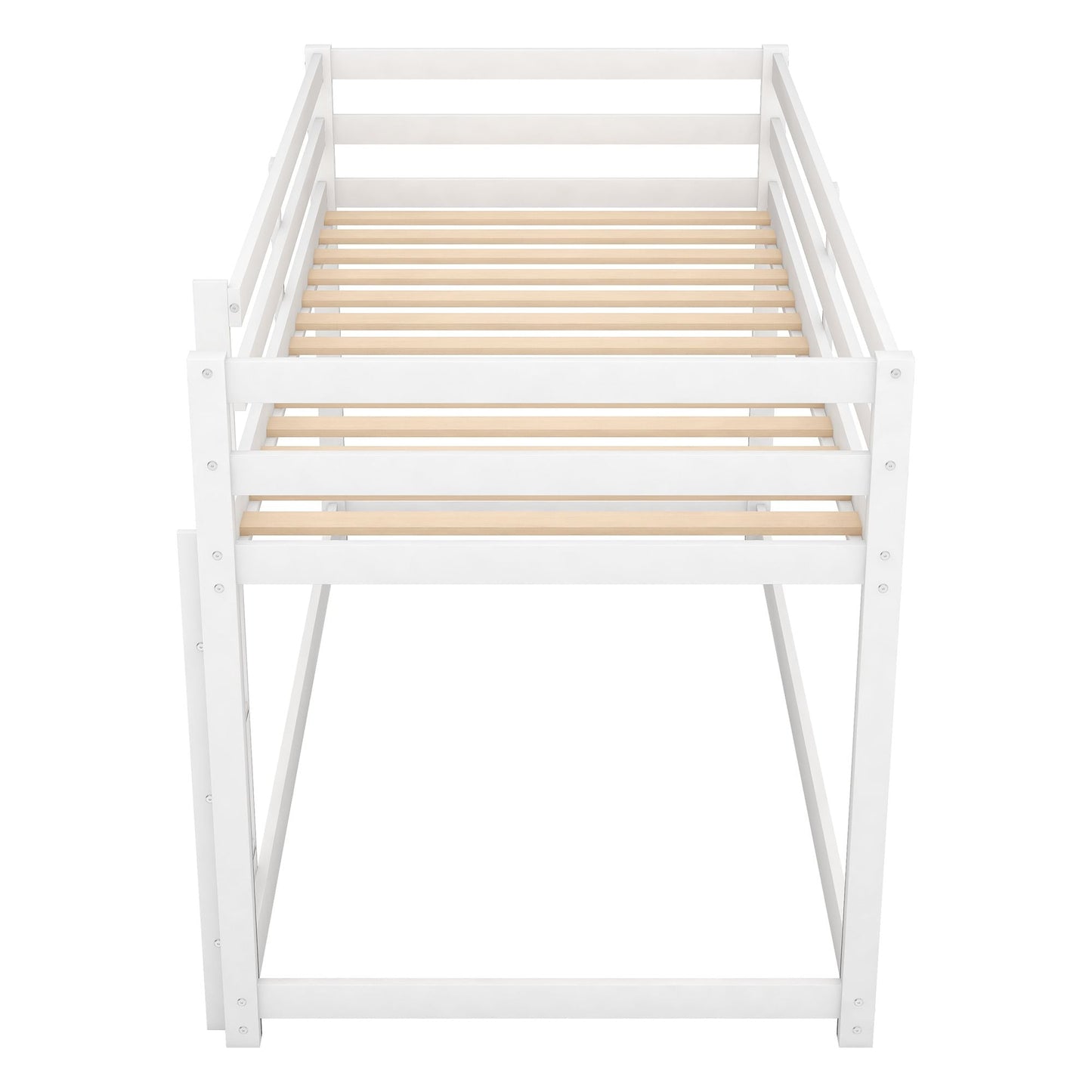 Space-Saving Twin Wood Bunk Bed with Built-In Ladder, White | Just Better Bunk Beds