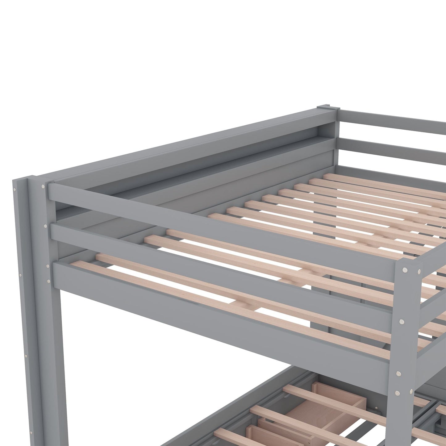Convertible Full Wood Bunk Bed with Storage Staircase, Bedside Table, 3 Drawers, White | Just Better Bunk Beds