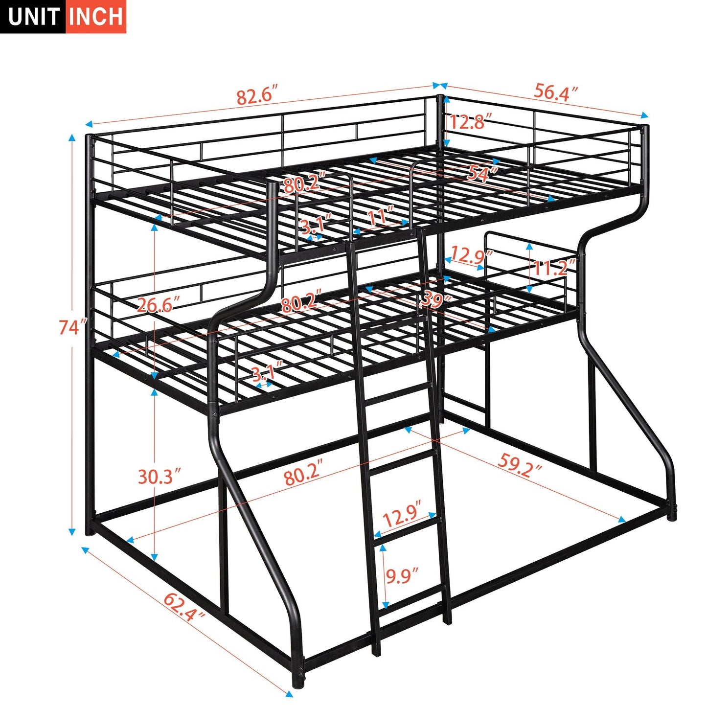 Shared Room Solution Full XL Over Twin XL Over Queen Wood Triple Bunk Bed, White | Just Better Bunk Beds